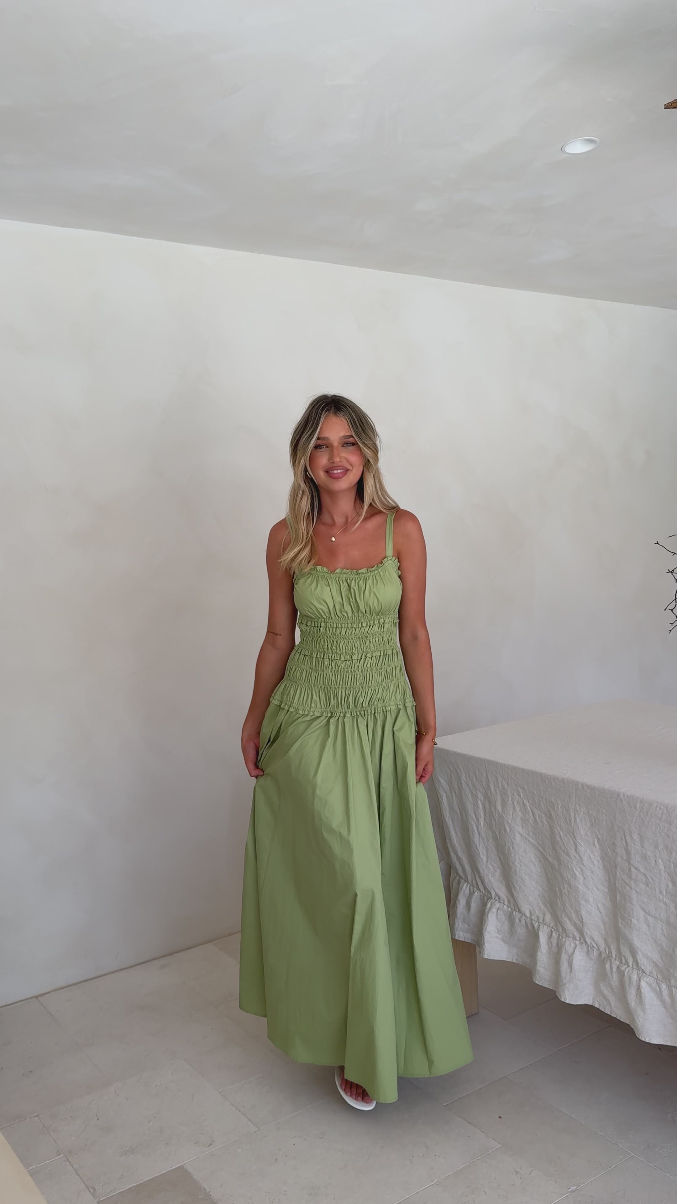Load video: Willa Maxi Dress - Matcha - Billy J