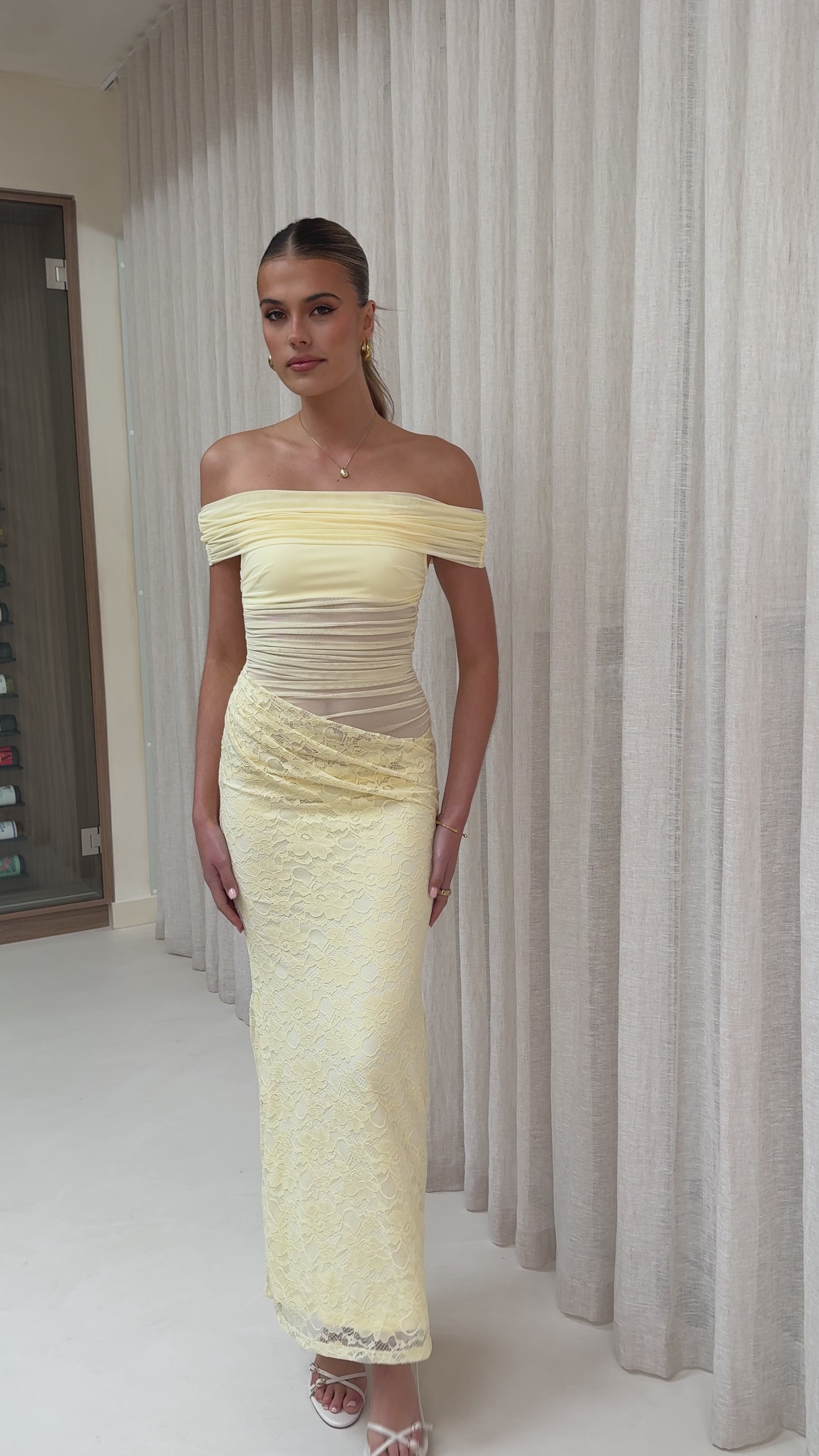 Load video: Tiarna Off The Shoulder Maxi Dress - Yellow - Billy J
