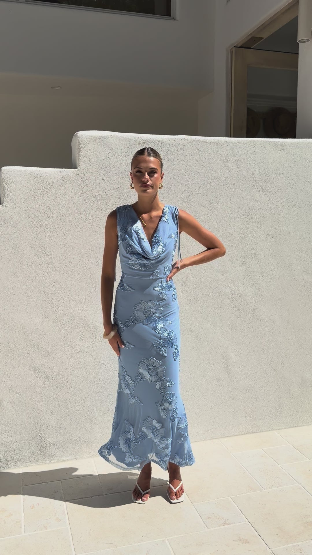 Load video: Nikova Maxi Dress - Blue Embroidery - Billy J