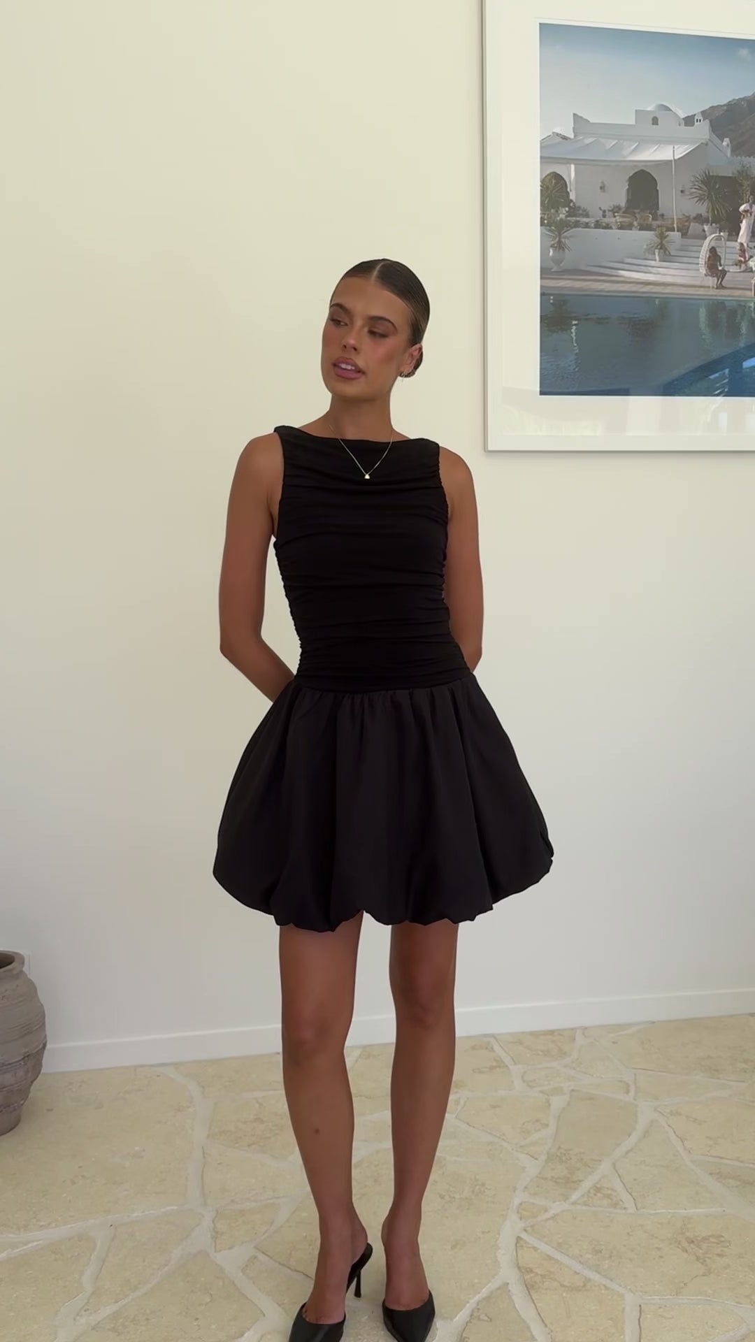 Load video: Meera Boat Neck Mini Dress - Black - Billy J