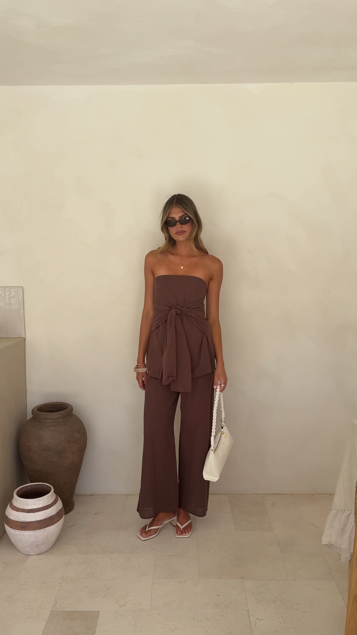 Talia Strapless Top and Pants Set - Brown - Billy J