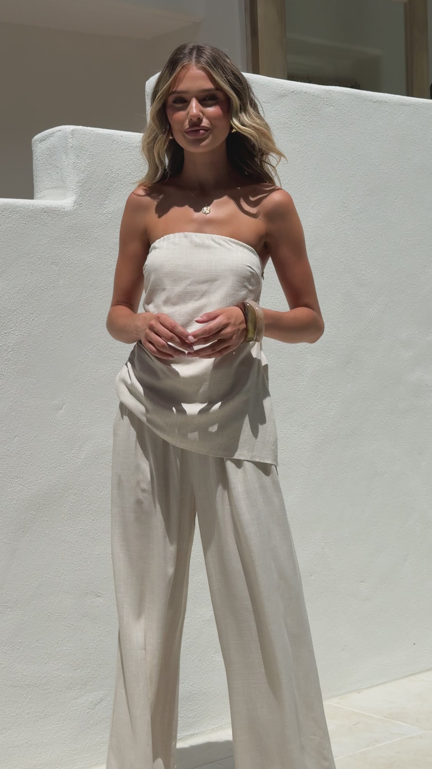 Yuki Strapless Top and Pants Set - Oatmeal - Billy J