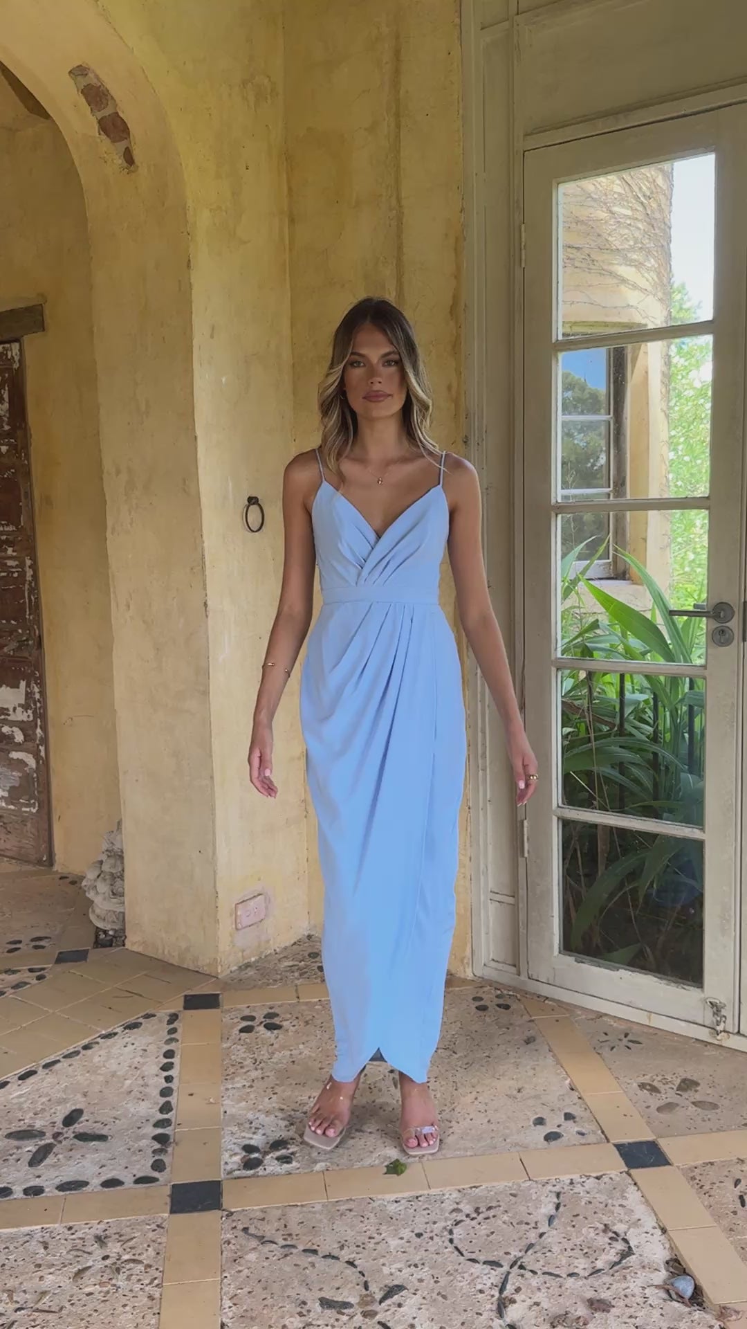 Charlotte Draped Maxi Dress - Blue - Billy J