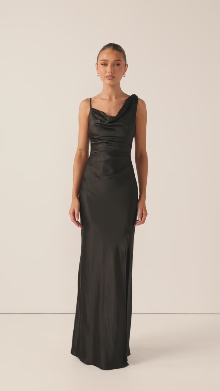 Iris Asymmetrical Maxi Dress - Black - Billy J