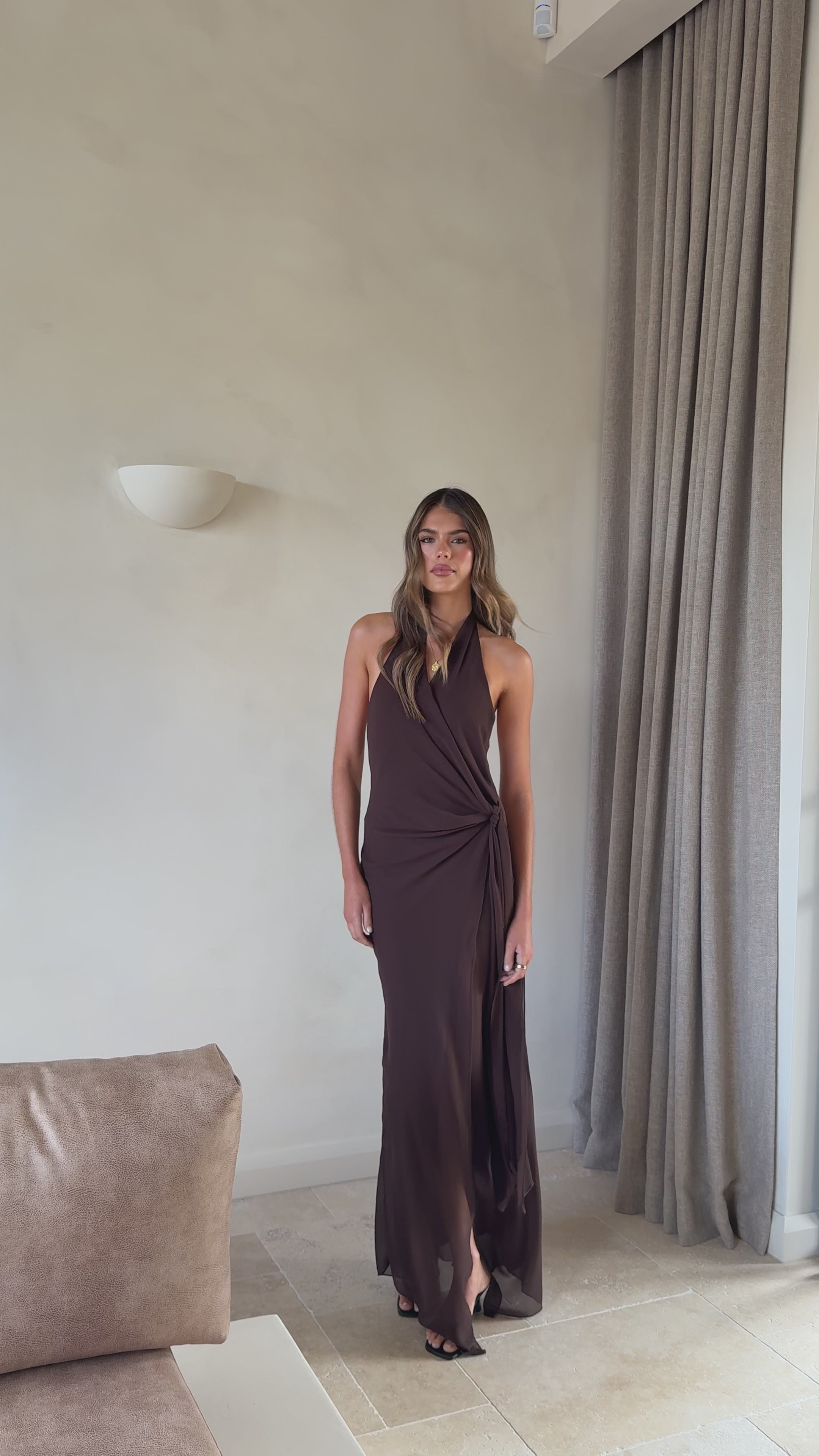Load video: Amanda Maxi Dress - Chocolate - Billy J