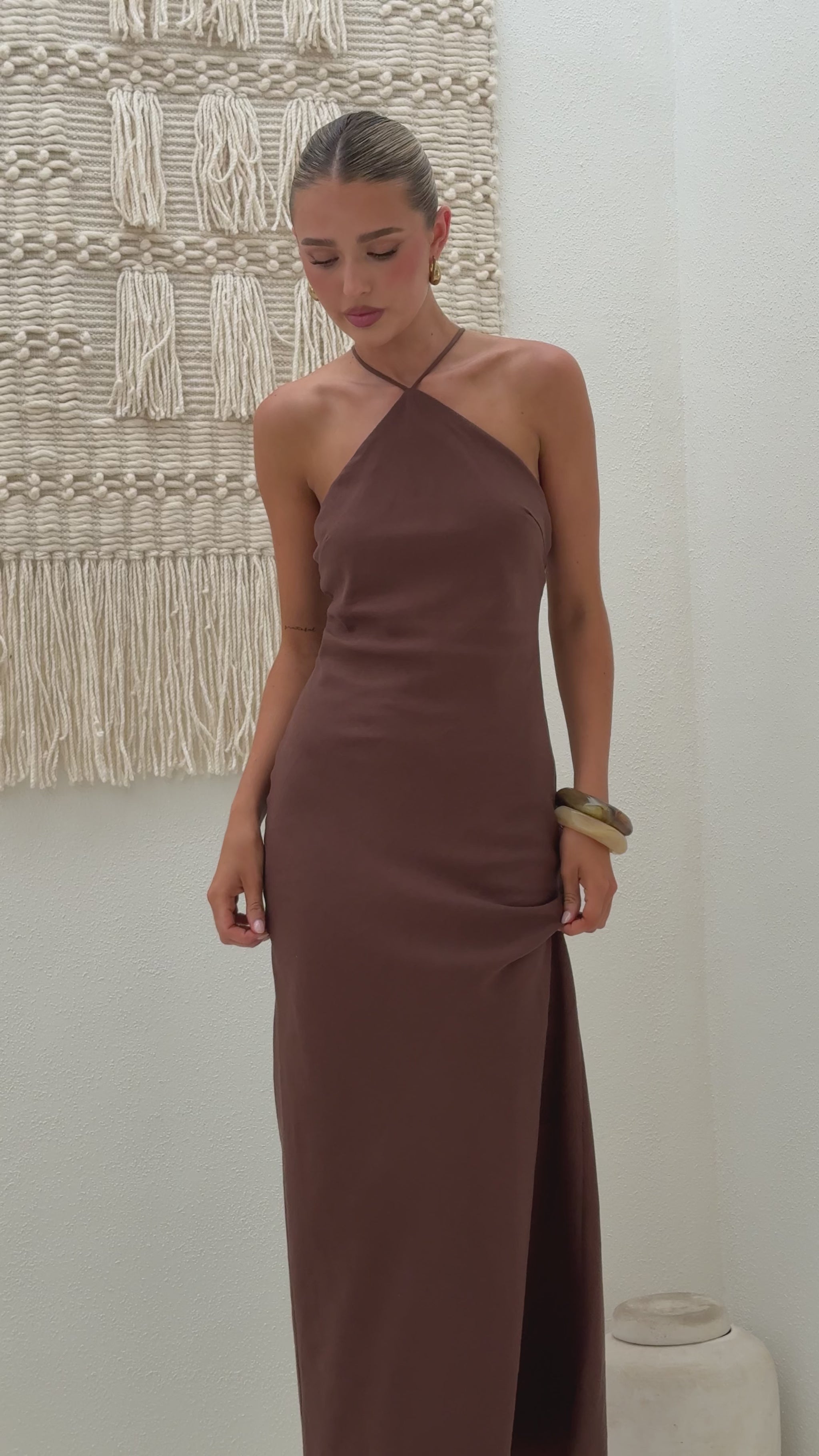 Chiara Linen Maxi Dress - Chocolate - Billy J