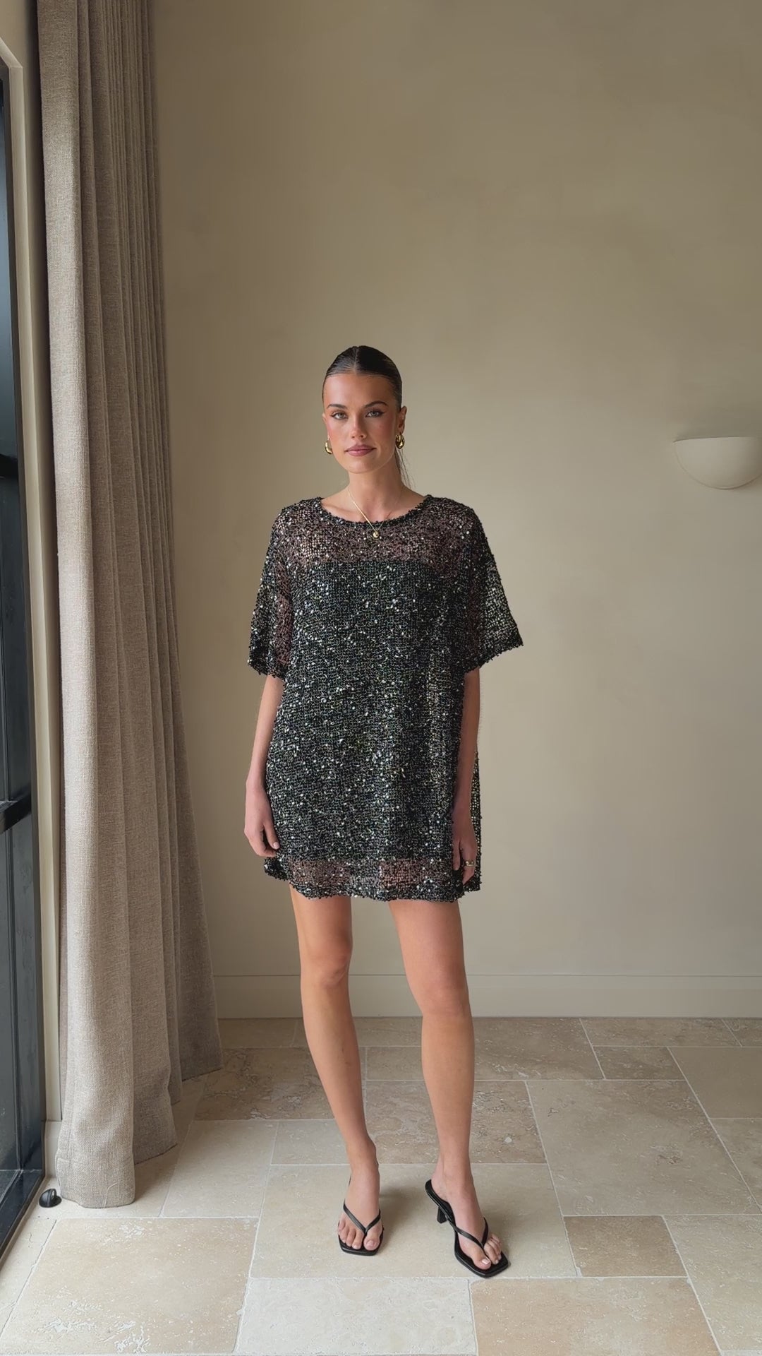 Load video: Zanthe Sequin Mini Dress - Black - Billy J