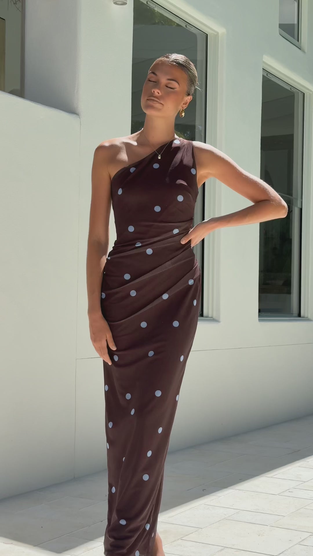Cataleya Maxi Dress - Brown/Blue Polka Dot - Billy J