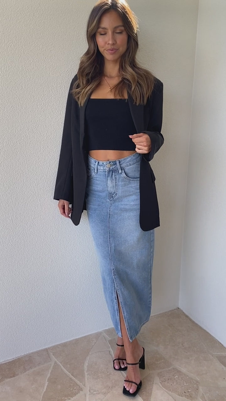 Load video: Mandie Midi Skirt - Blue Denim - Billy J