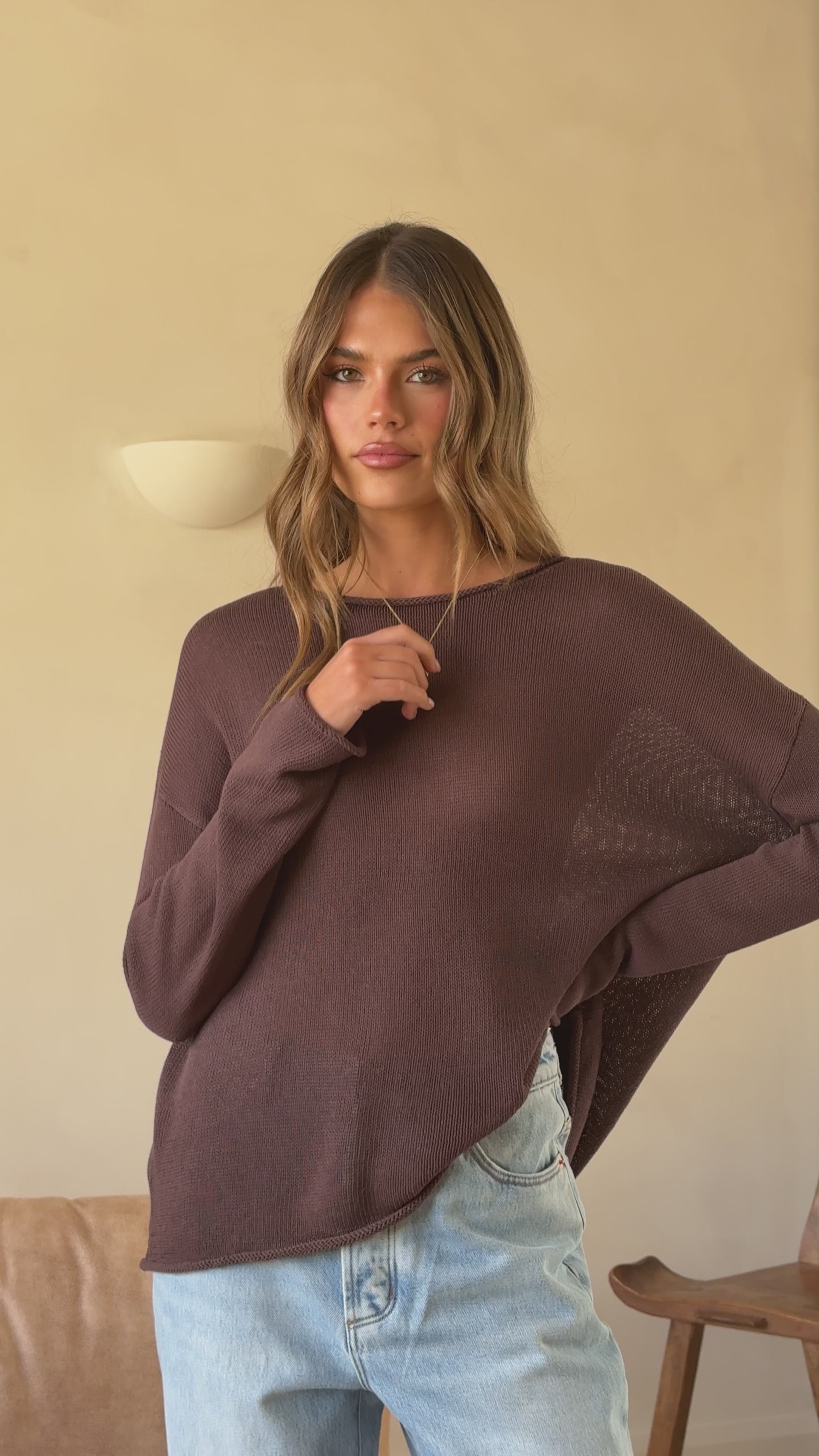 Load video: Lakoa Knit Top - Chocolate - Billy J