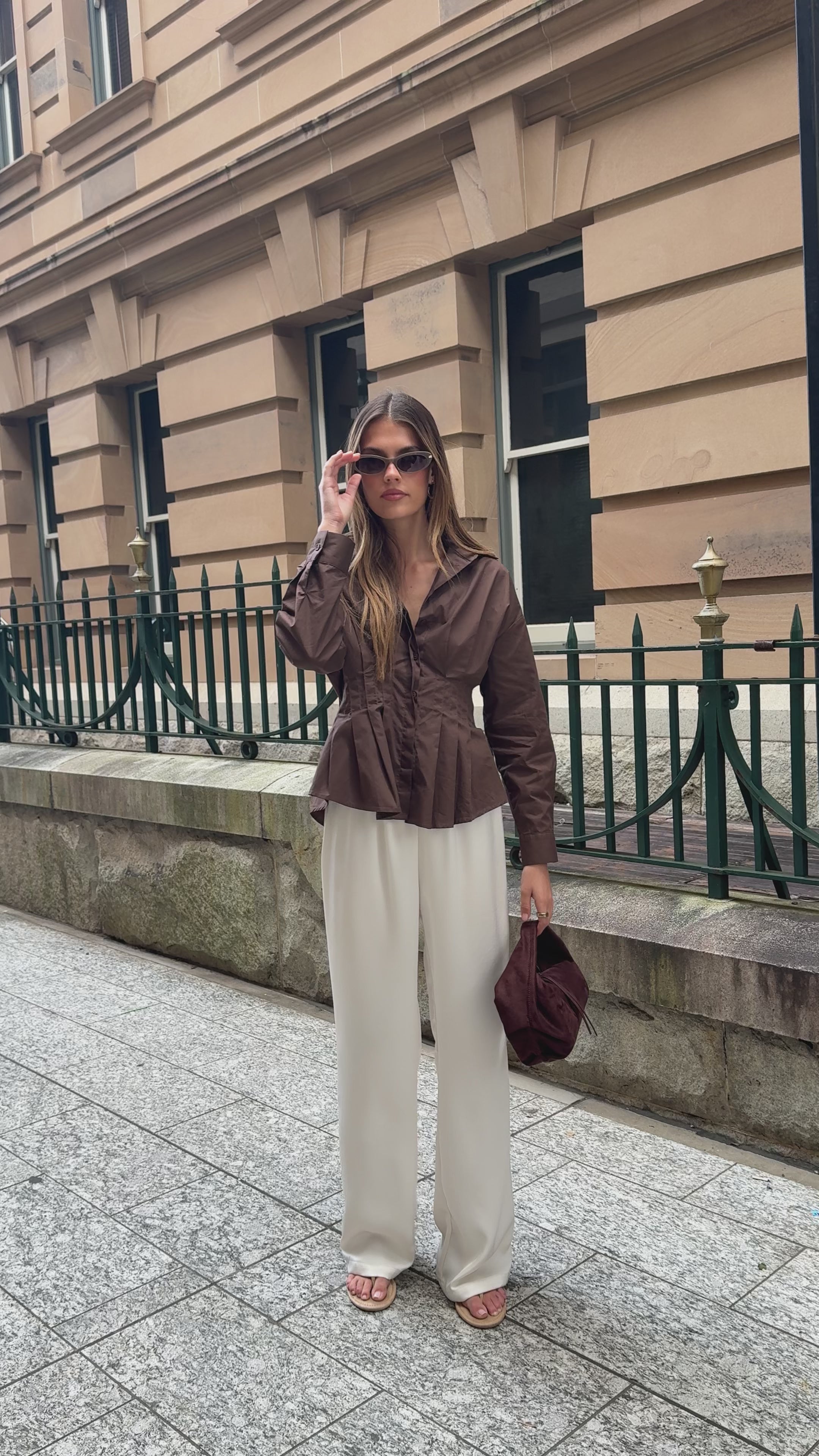 Load video: Millie Pleated Shirt - Chocolate - Billy J