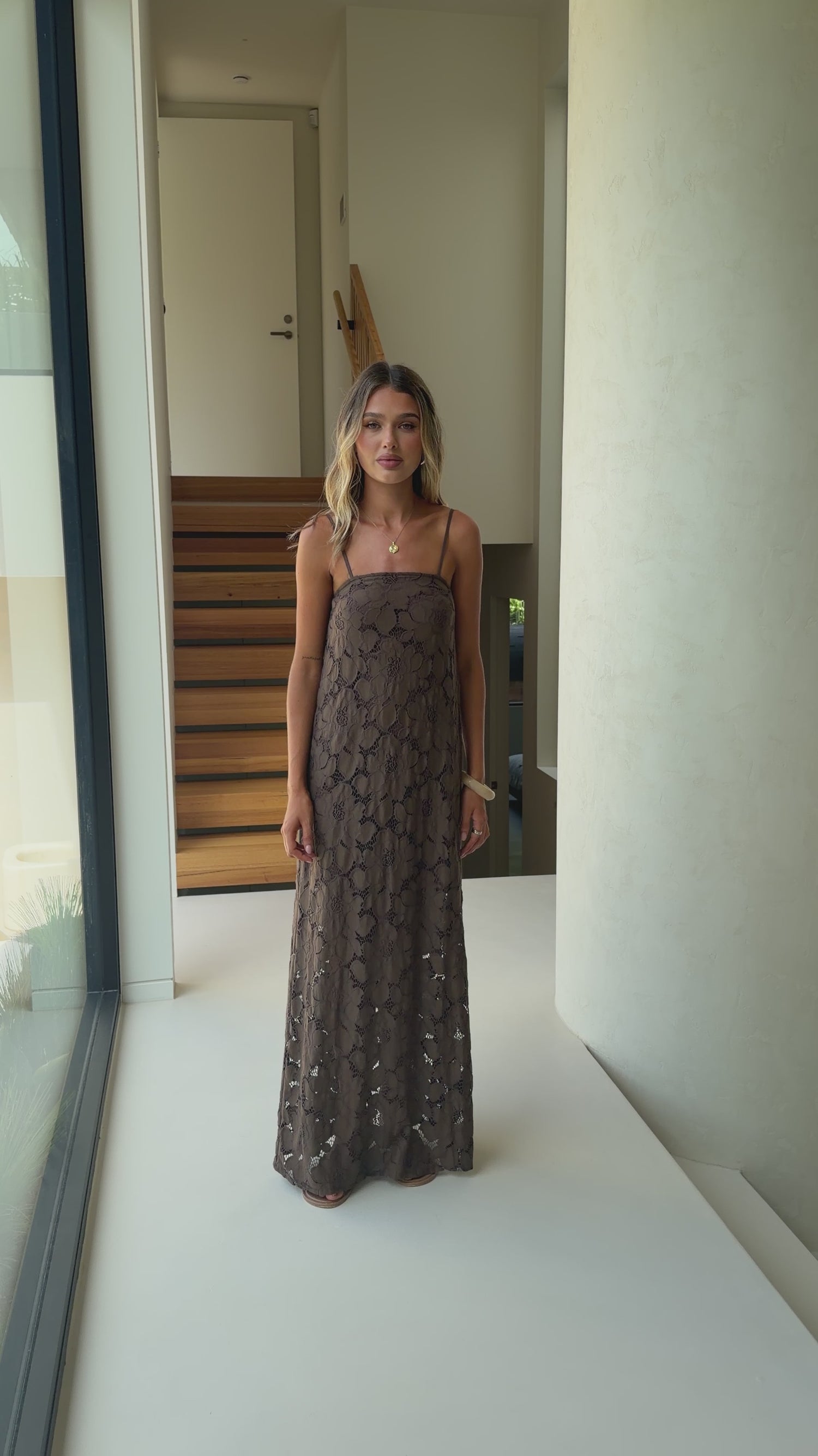 Oaklynn Maxi Dress - Chocolate/Lace - Billy J