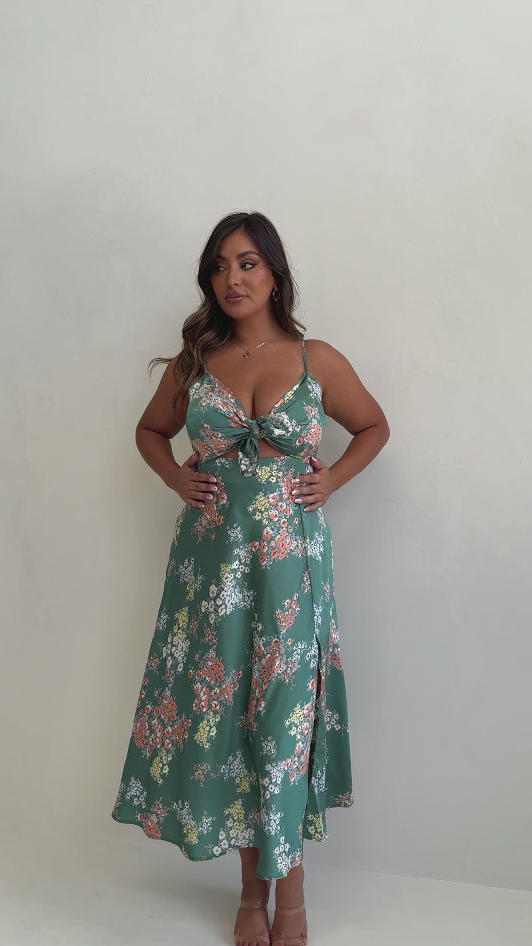 Load video: Dreamers Midi Dress - Green Floral - Billy J