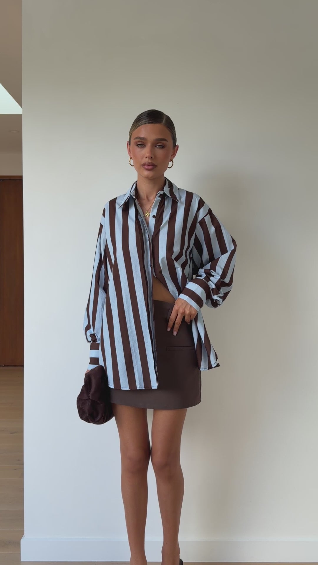 Florabel Button Up Shirt - Chocolate/Blue Stripe - Billy J