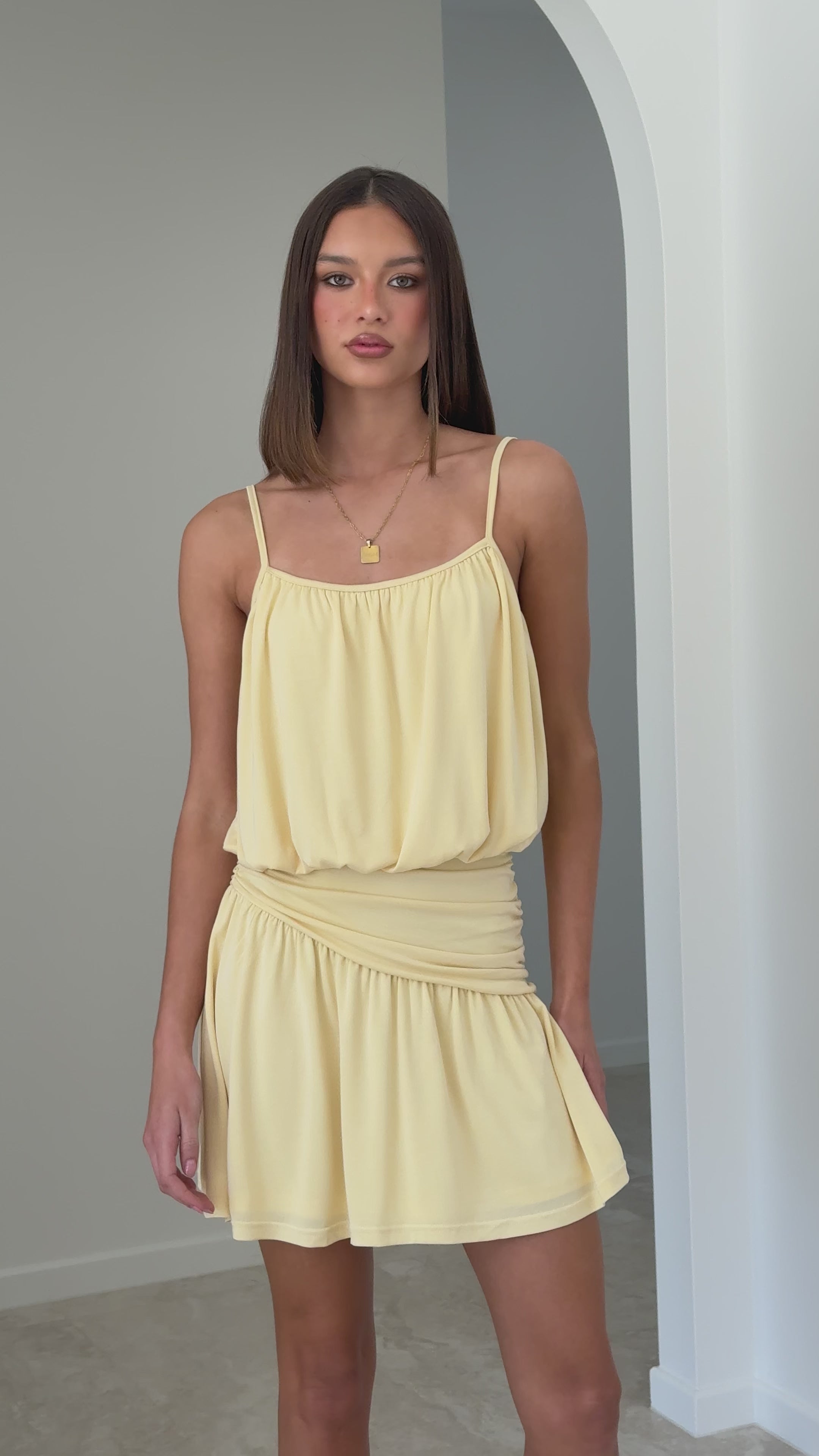 Load video: Bettina Mini Dress - Lemon - Billy J