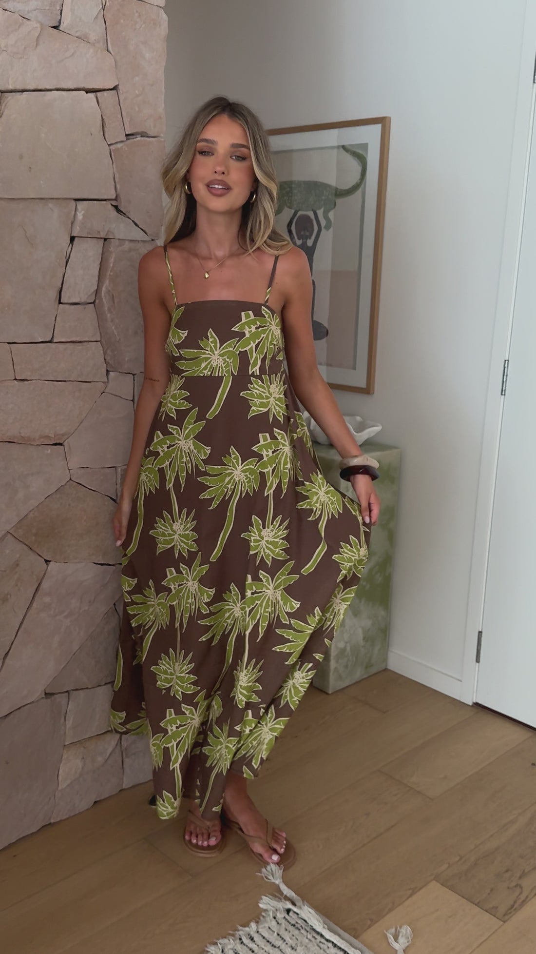 Marcel Maxi Dress - Brown/Green Palm - Billy J