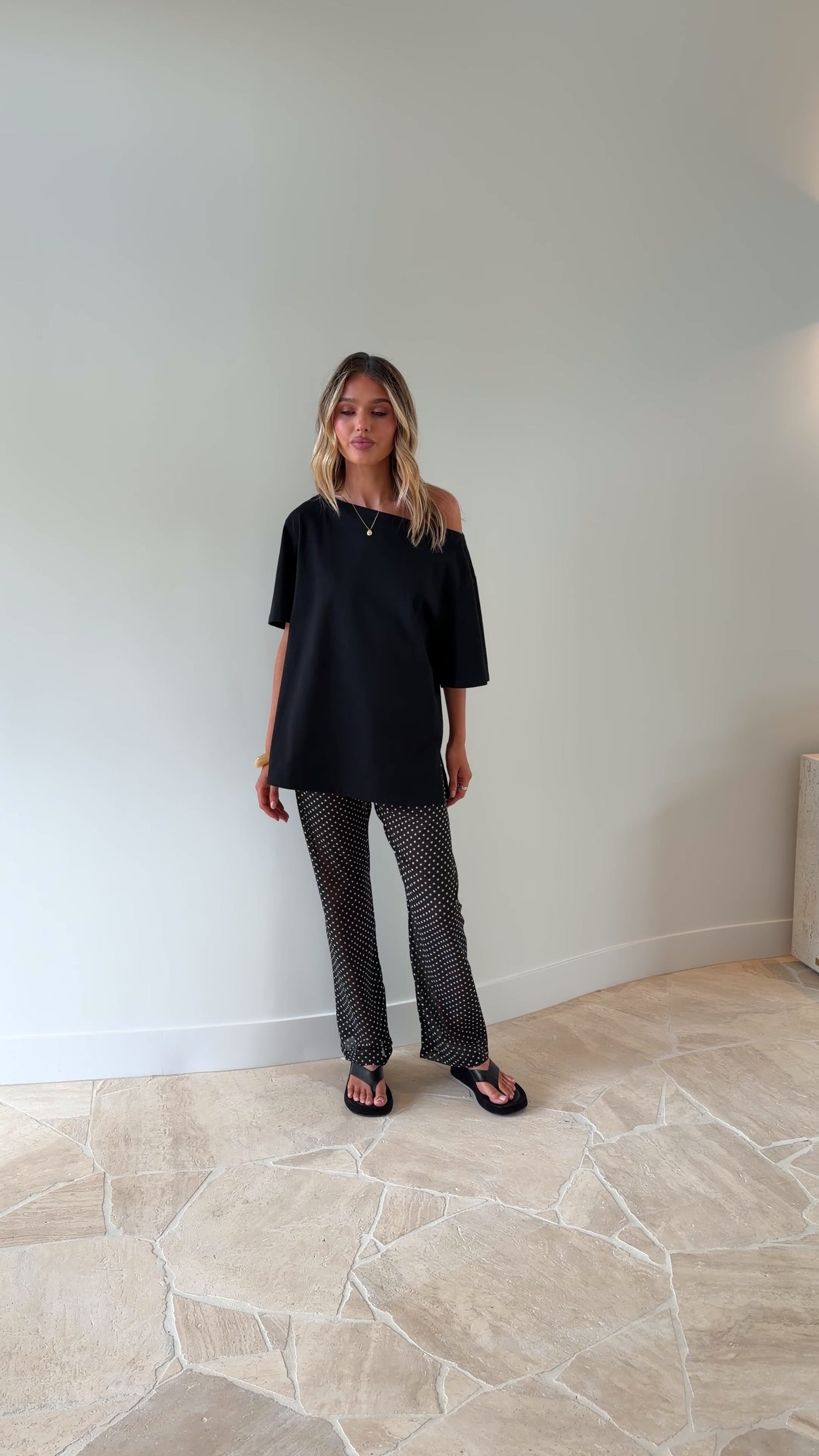 Reda Semi Sheer Pants - Black/White Spot - Billy J