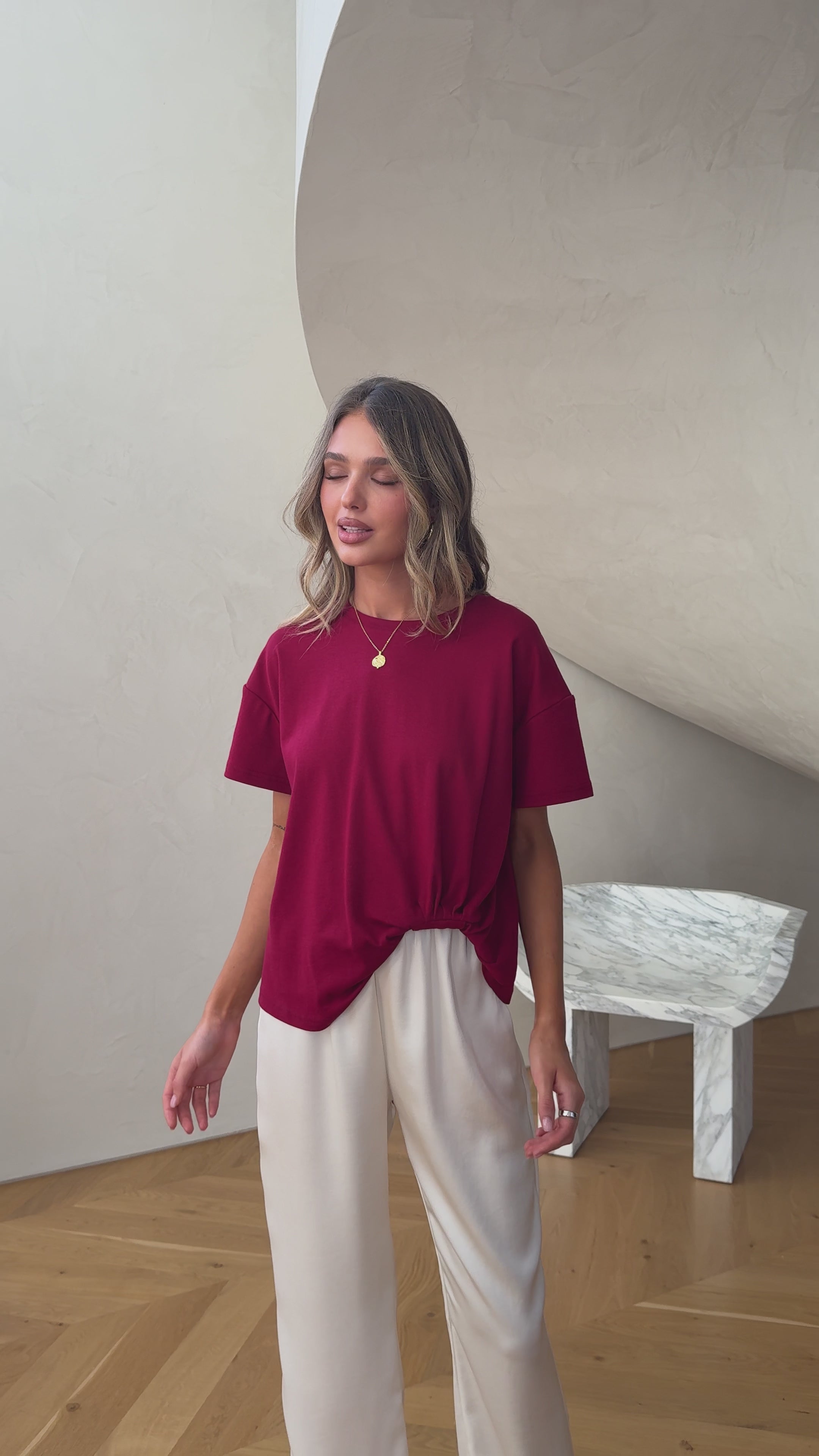 Load video: Aria Tee - Wine - Billy J