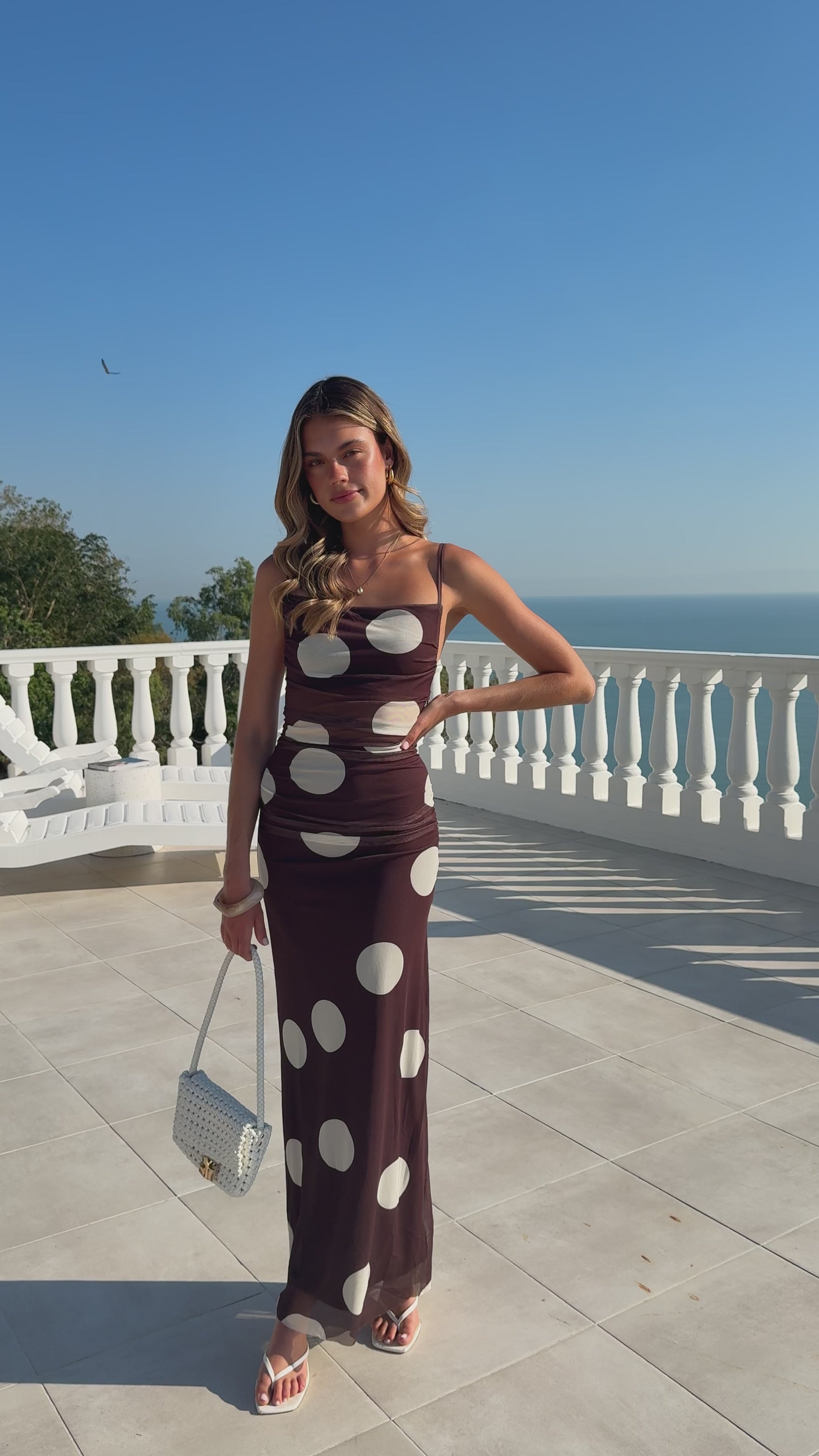Blaine Maxi Dress - Chocolate/Beige Polka - Billy J