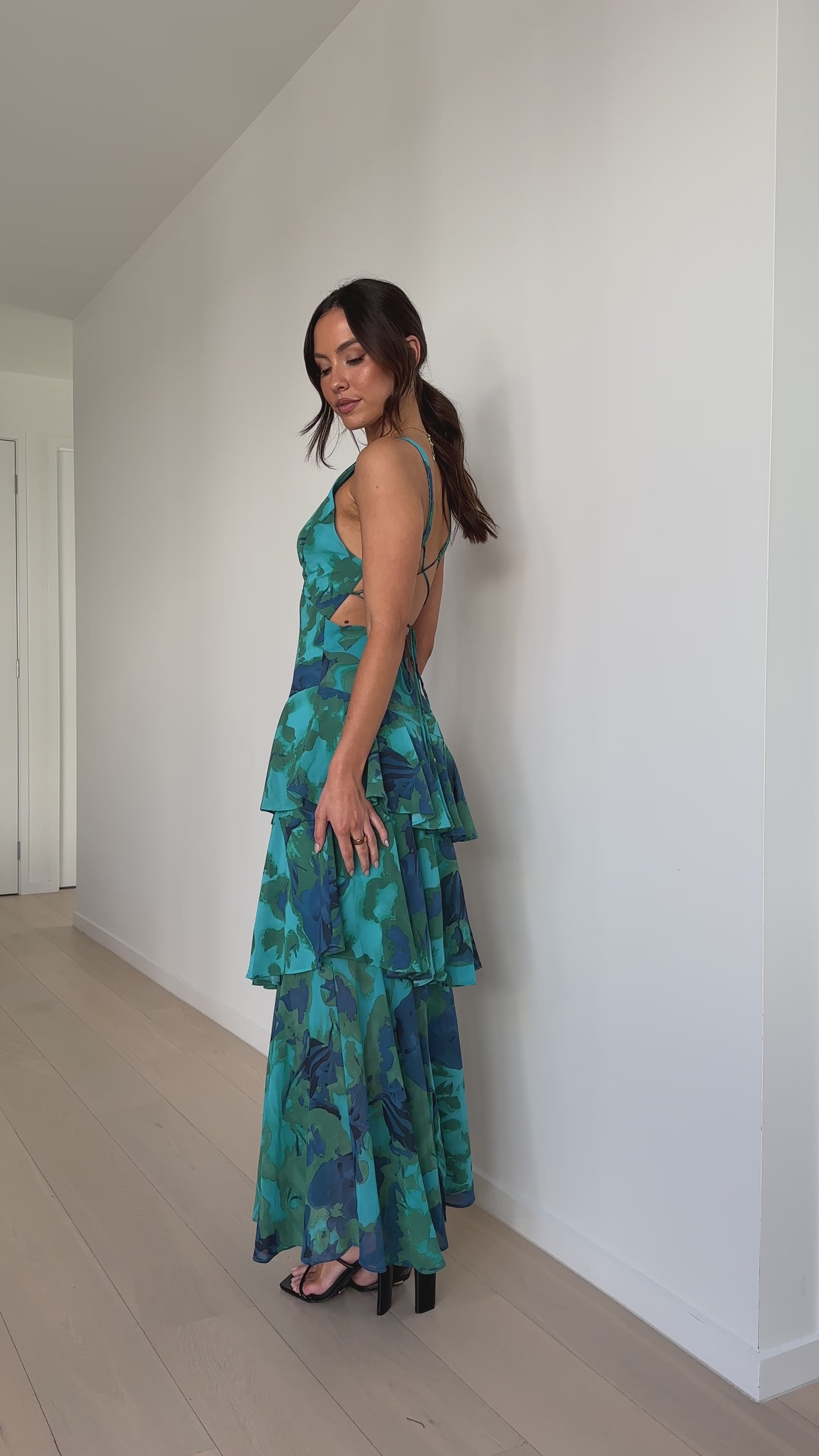 Load video: Sachiko Maxi Dress - Blue / Green Print - Billy J