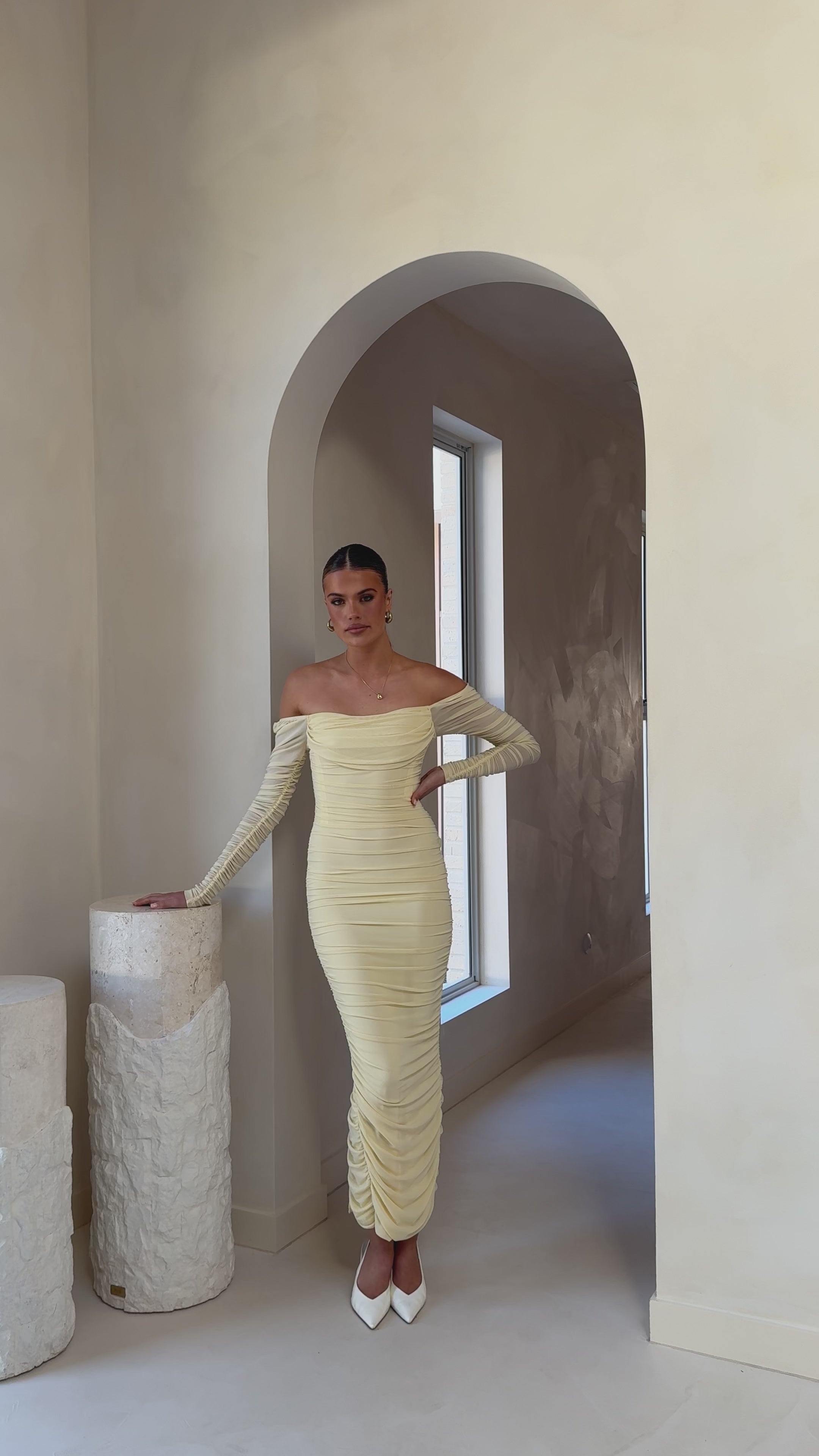 Load video: Kylie Maxi Dress Long Sleeve - Yellow - Billy J