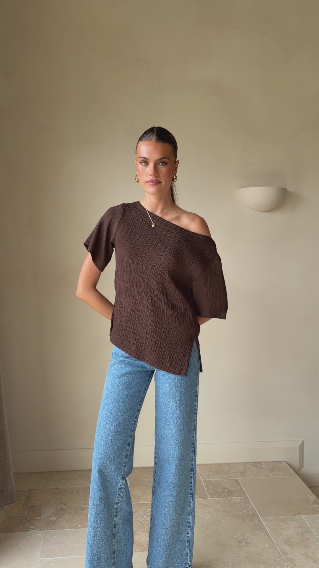 Aziel Off Shoulder Tee - Chocolate - Billy J