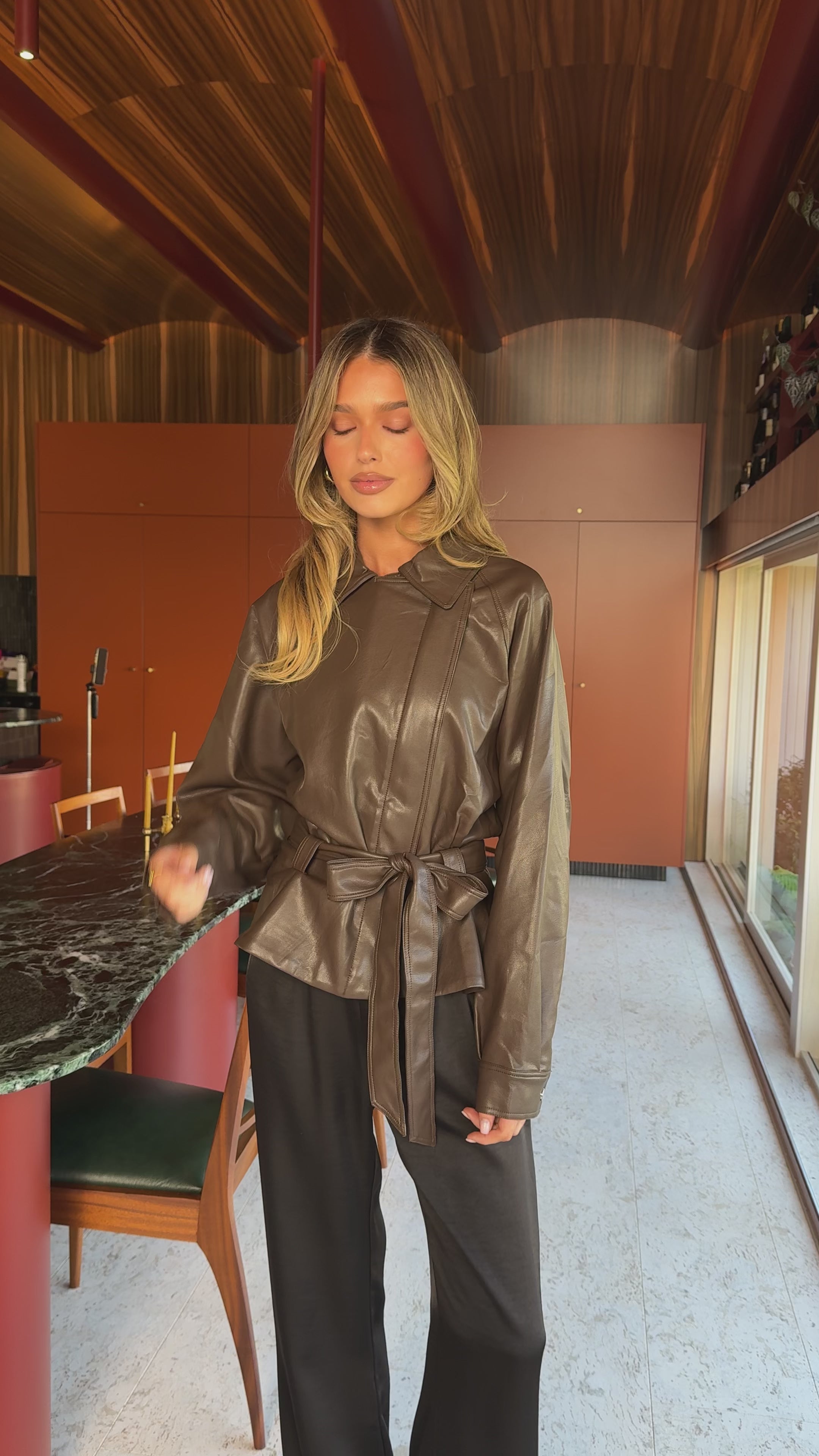 Load video: Marzia Tie Waist Jacket - Brown - Billy J