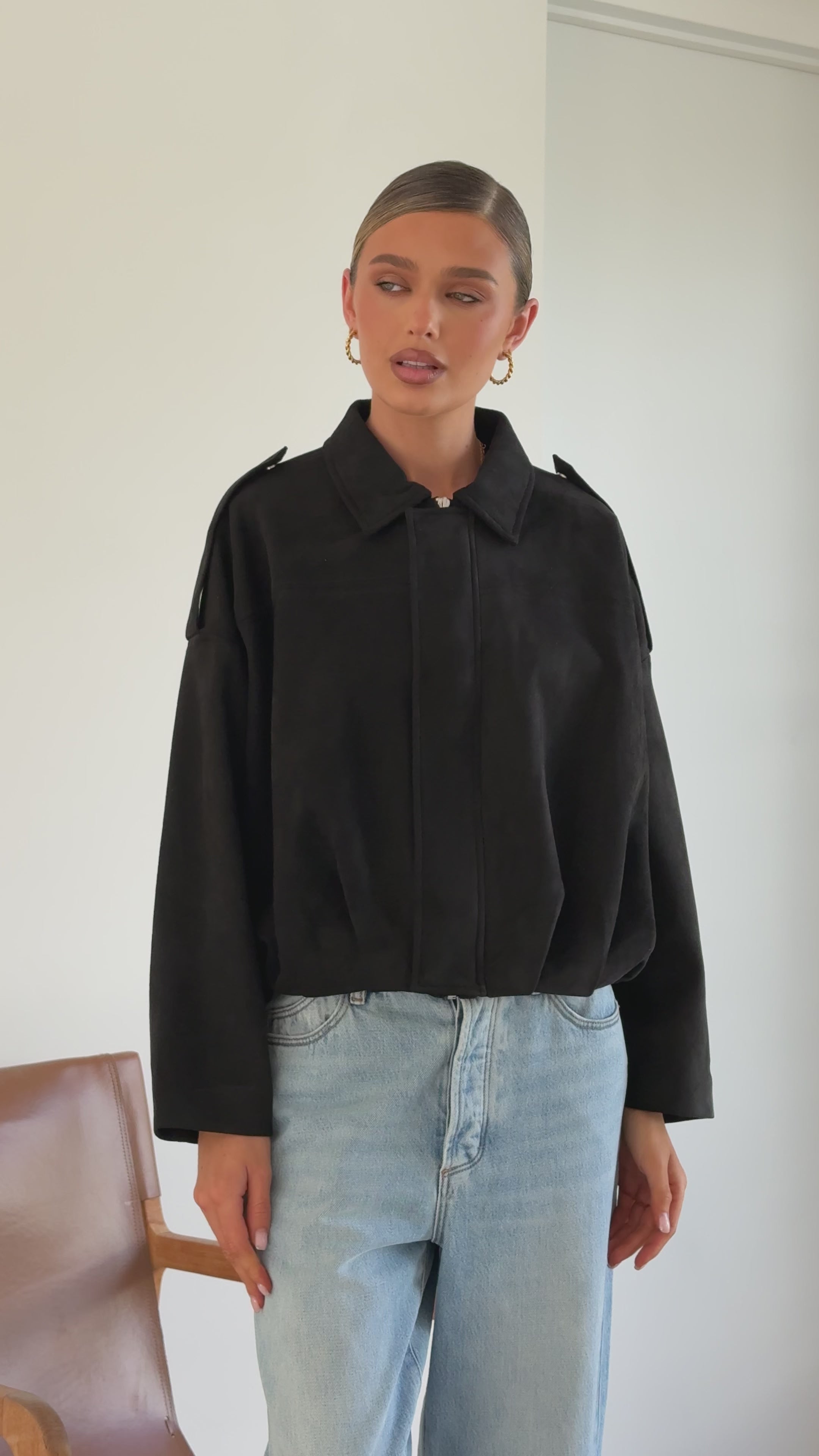 Load video: Phoenix Bomber Jacket - Black - Billy J