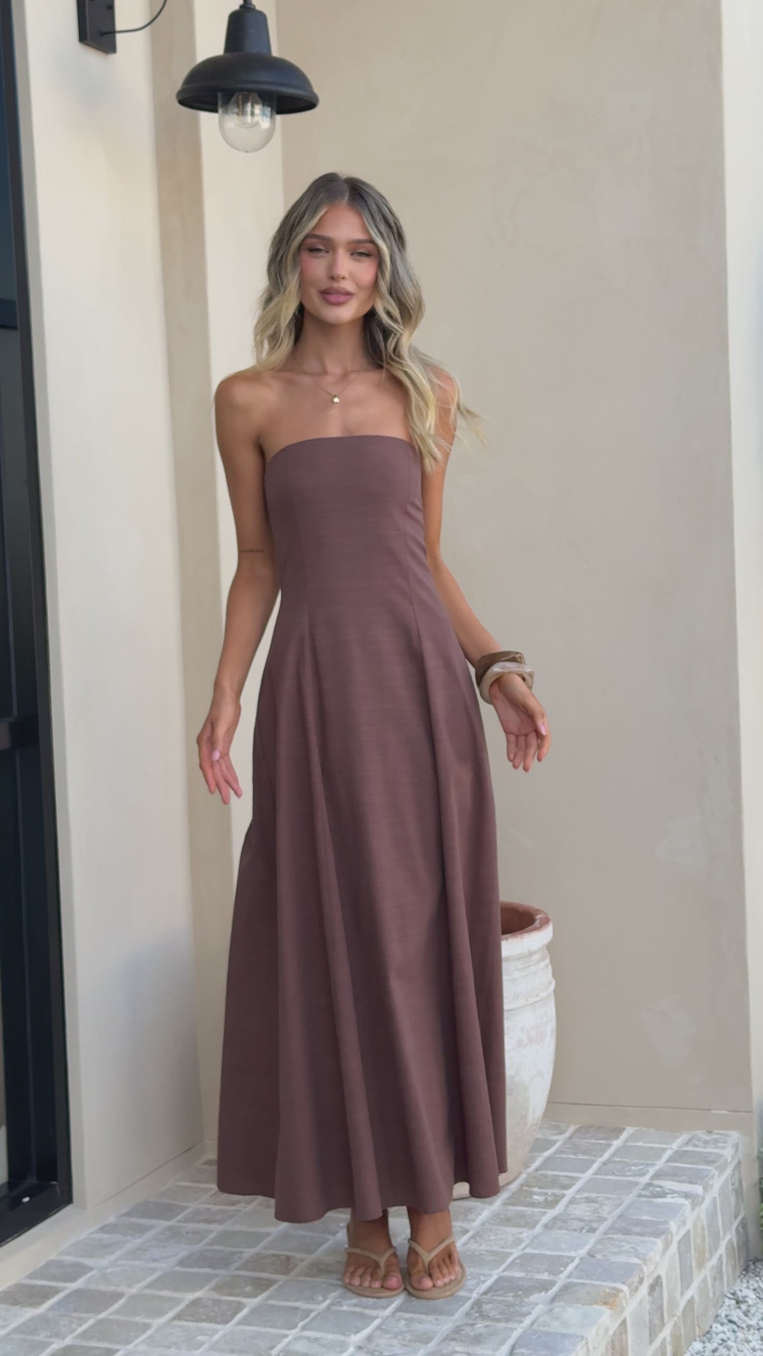 Astrid Strapless Maxi Dress - Chocolate - Billy J