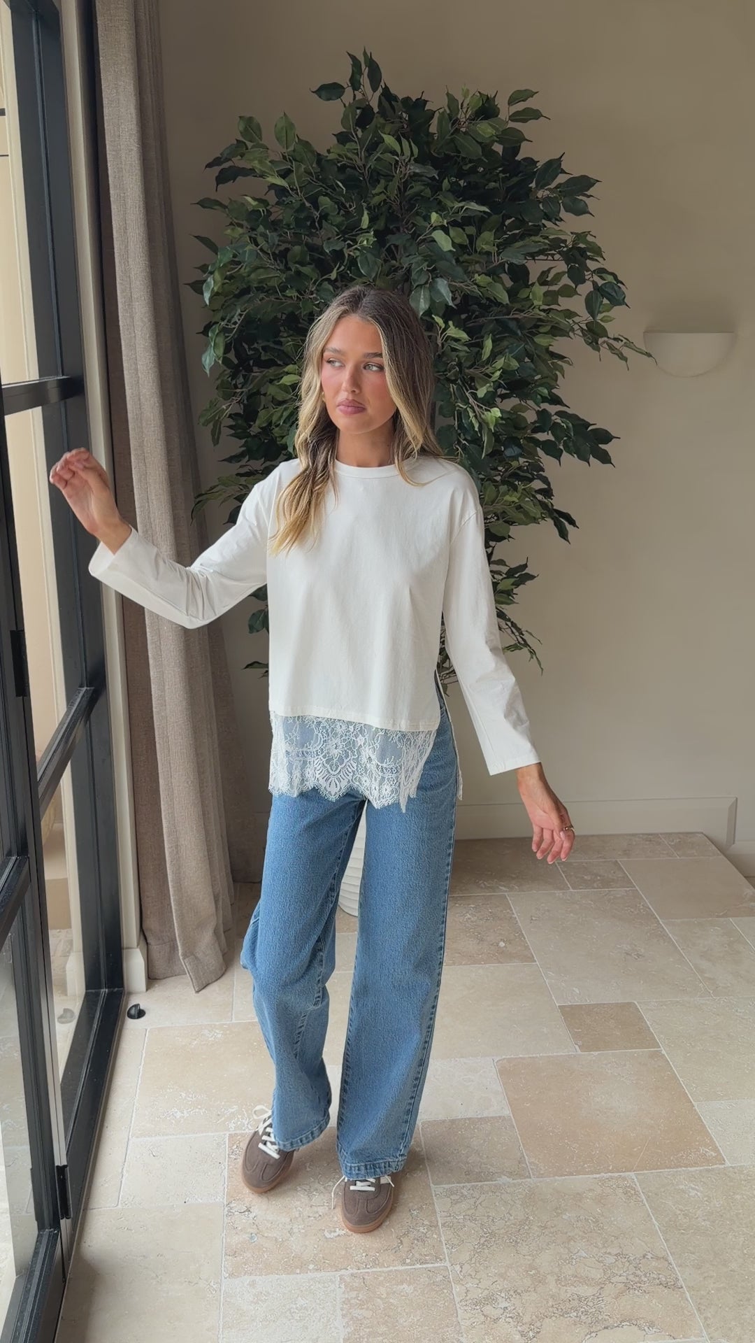 Load video: Alina Lace Trim Top - White - Billy J