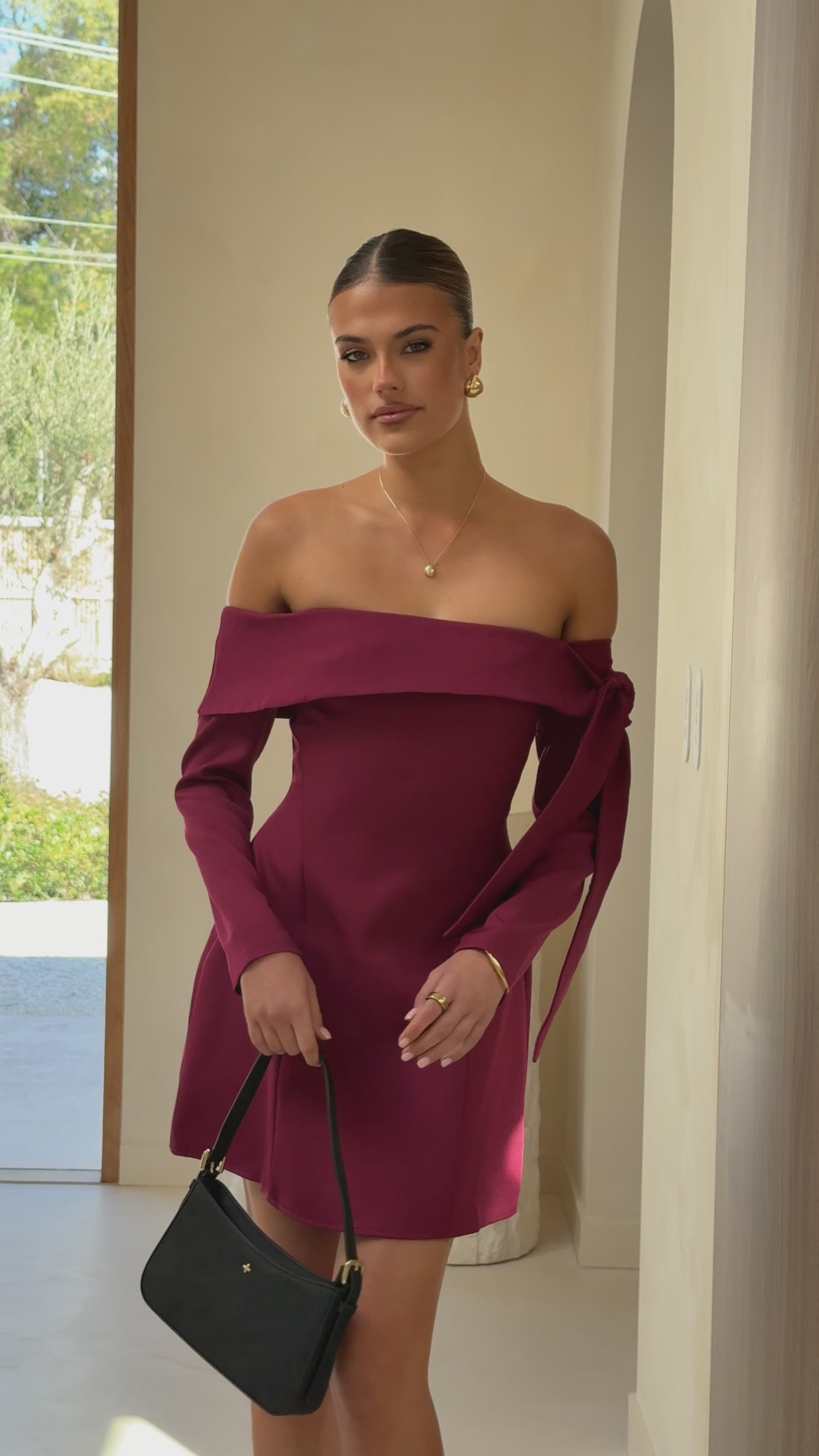 Halen Long Sleeve Mini Dress - Wine - Billy J