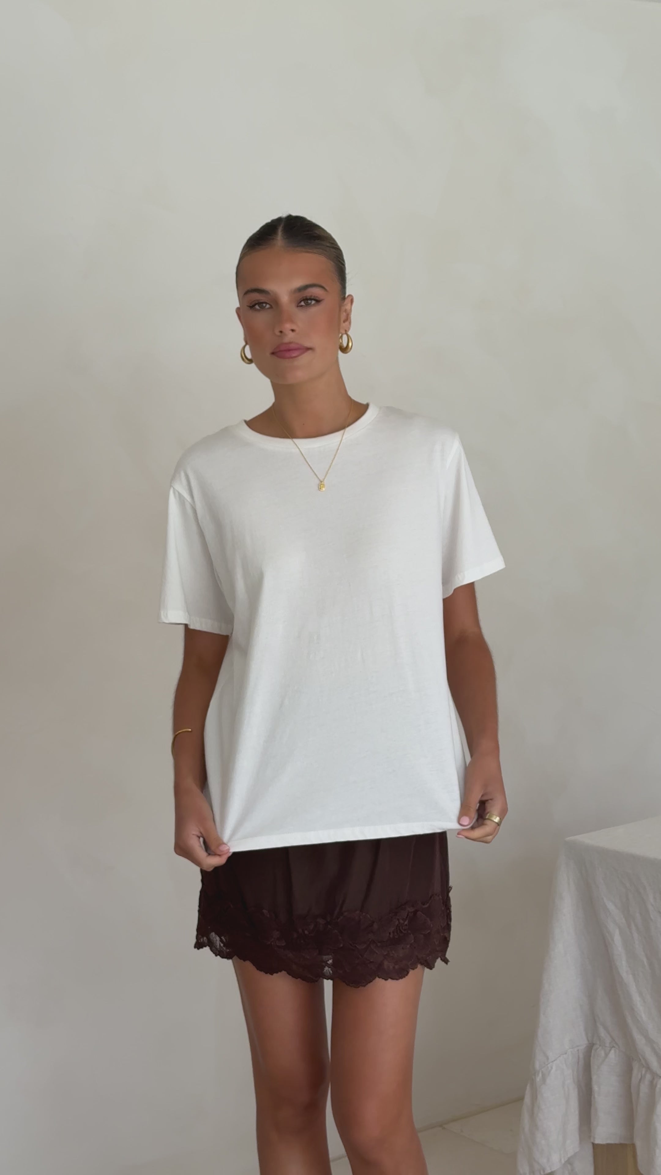 Load video: Davonne Lace Mini Skirt - Chocolate - Billy J