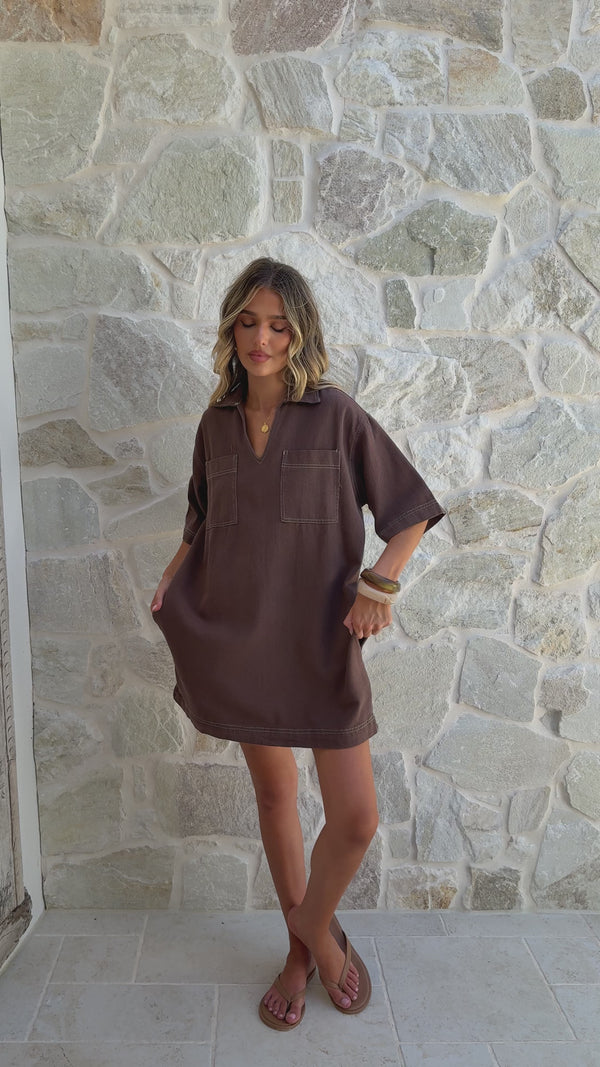 Ilia Denim Mini Dress - Chocolate - Billy J
