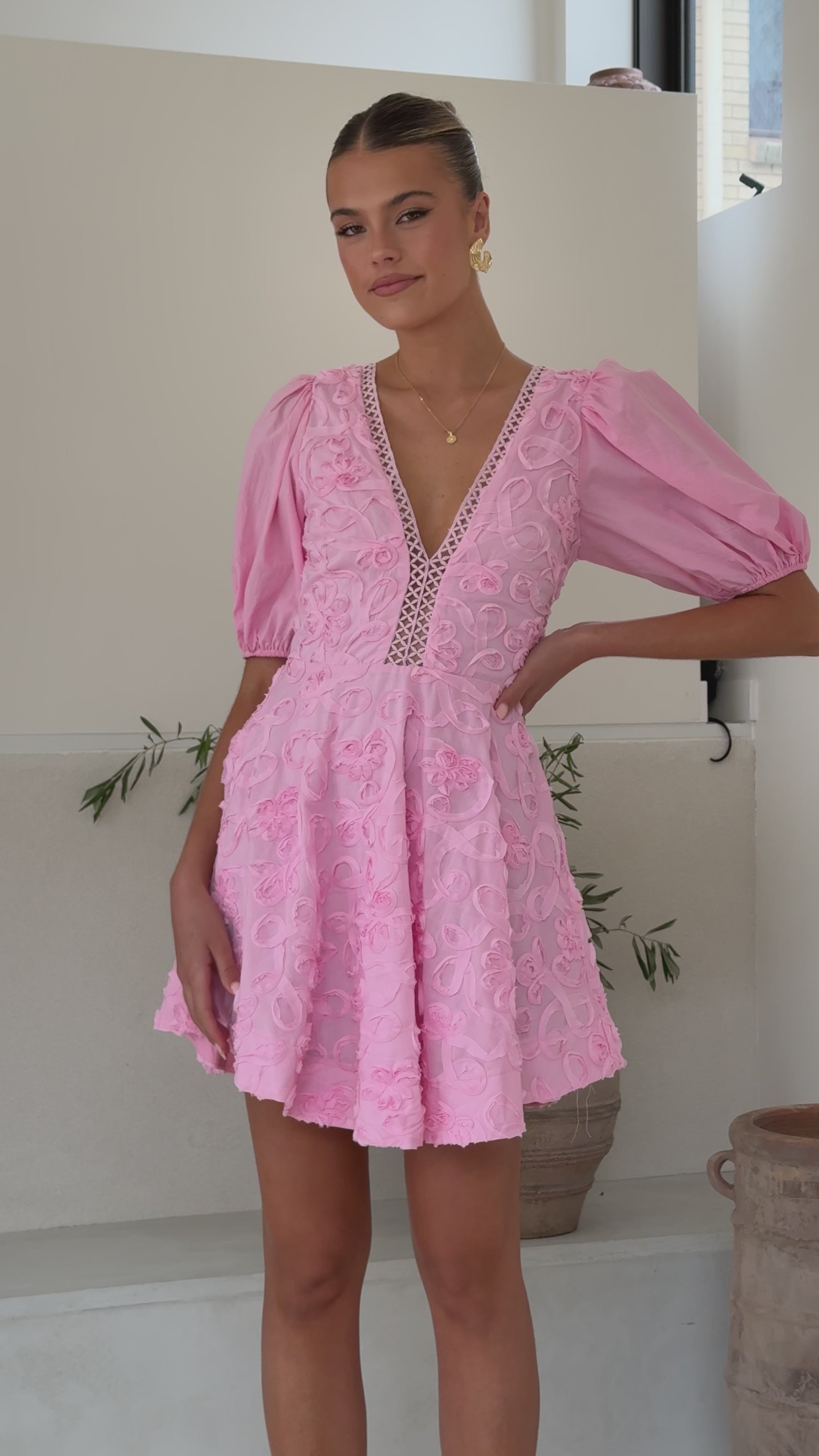 Load video: Calanthe Mini Dress - Soft Pink - Billy J