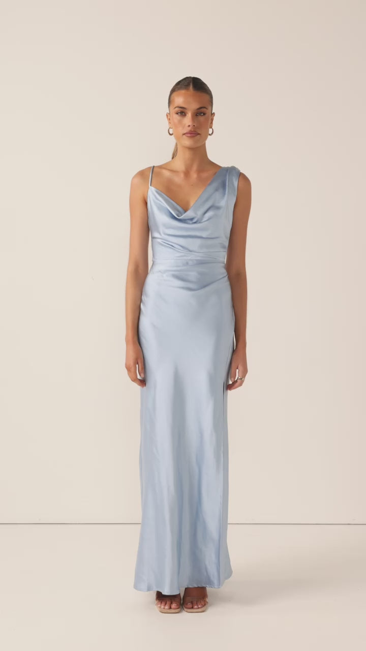 Load video: Iris Asymmetrical Maxi Dress - Blue