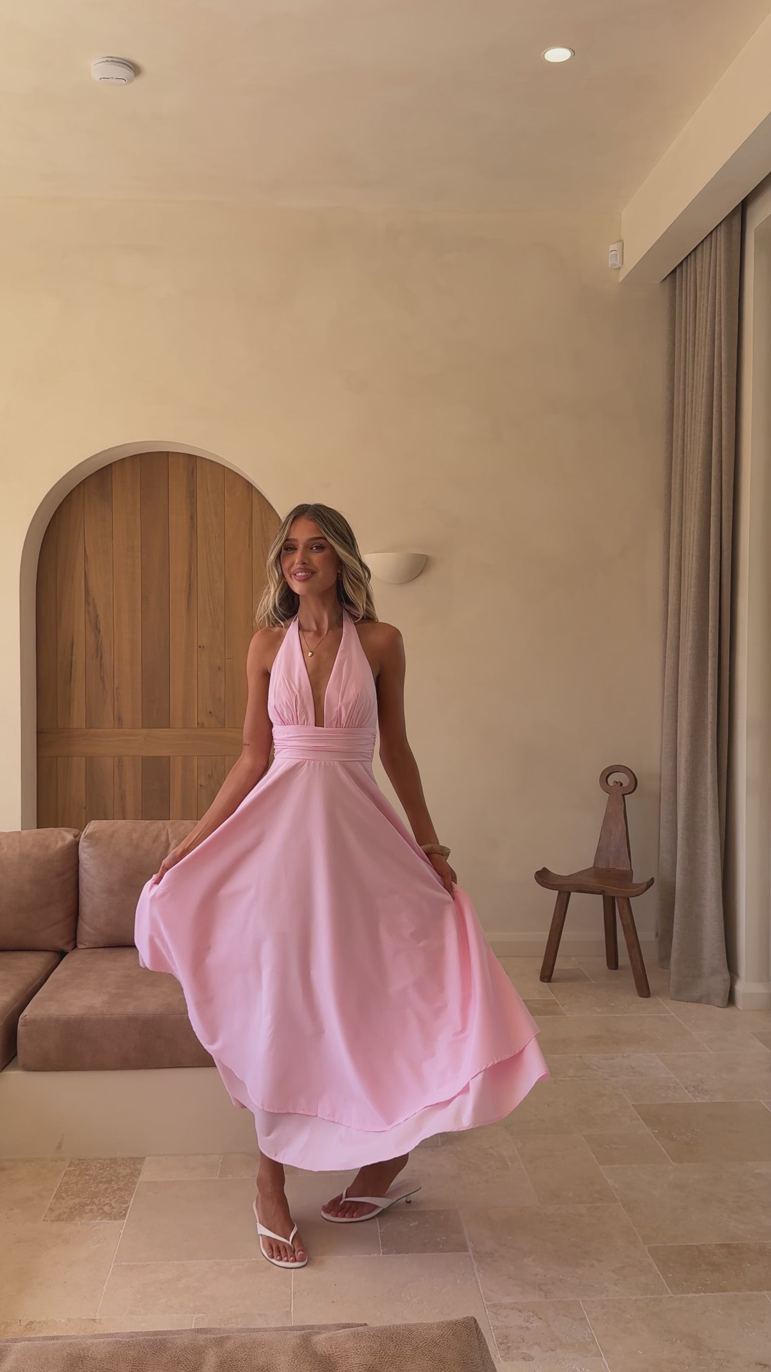 Kathy Halter Neck Maxi Dress - Light Pink - Billy J