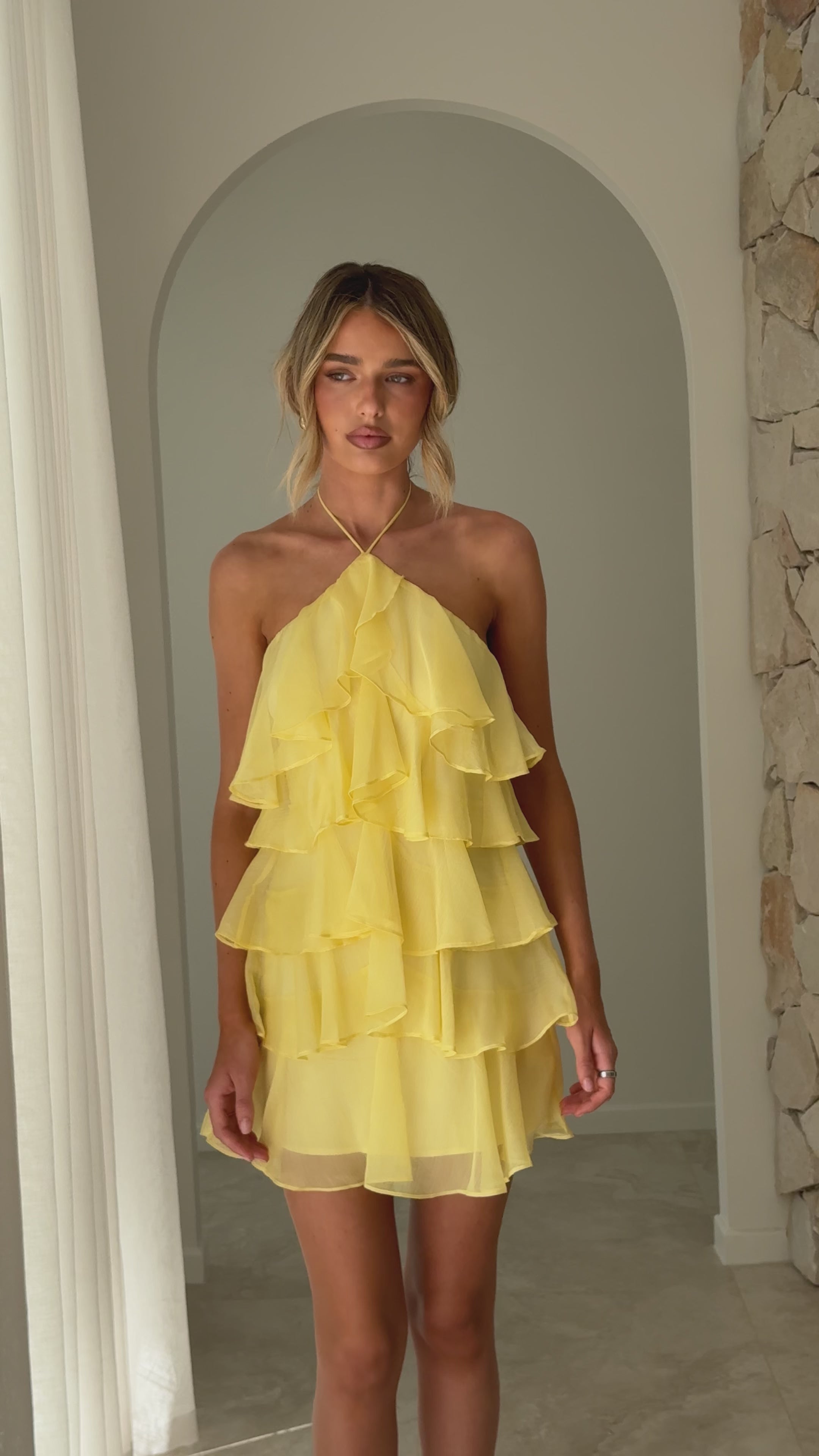 Load video: Soho Mini Dress - Yellow - Billy J