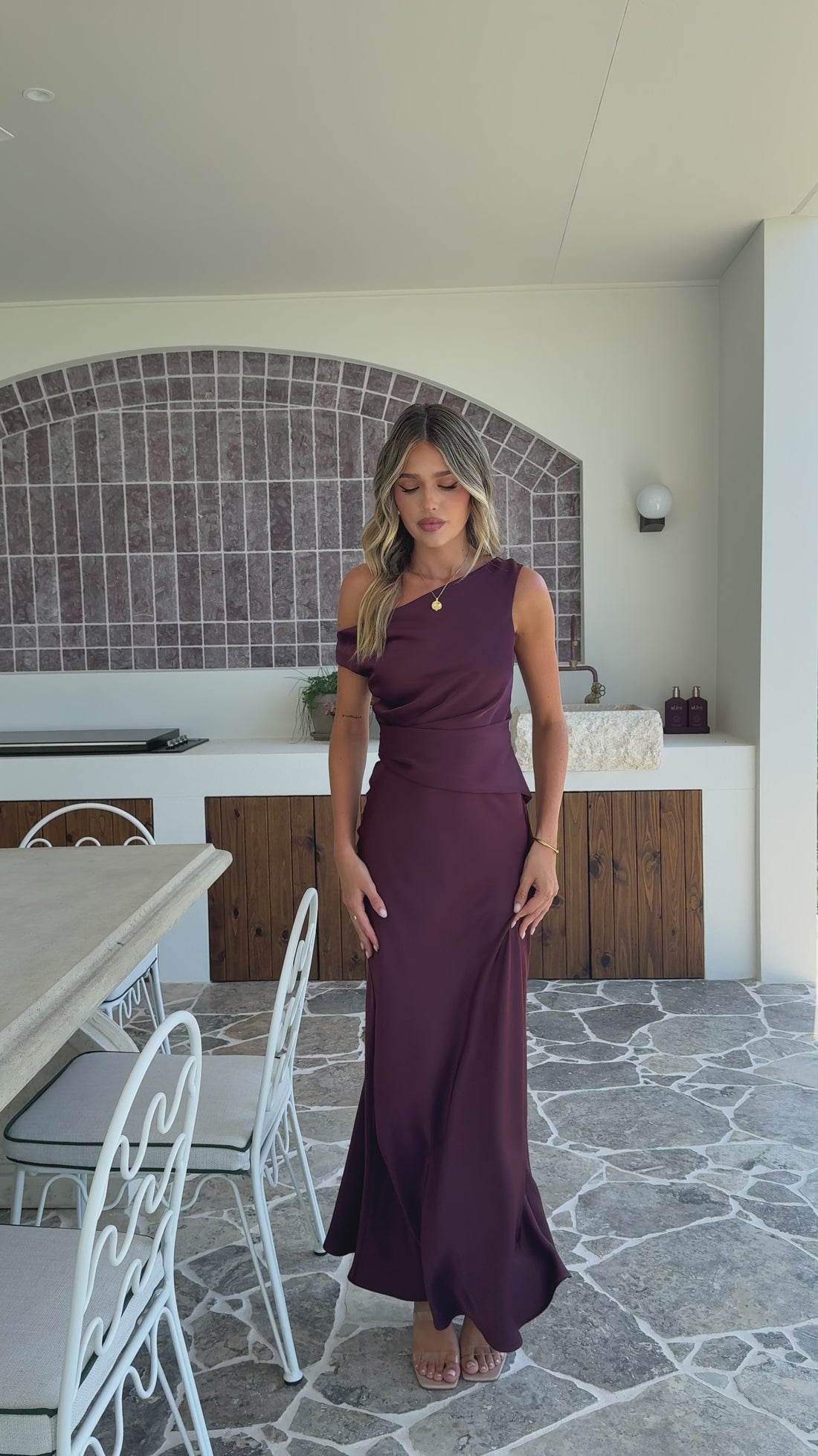 Auria Off Shoulder Maxi Dress - Chocolate - Billy J
