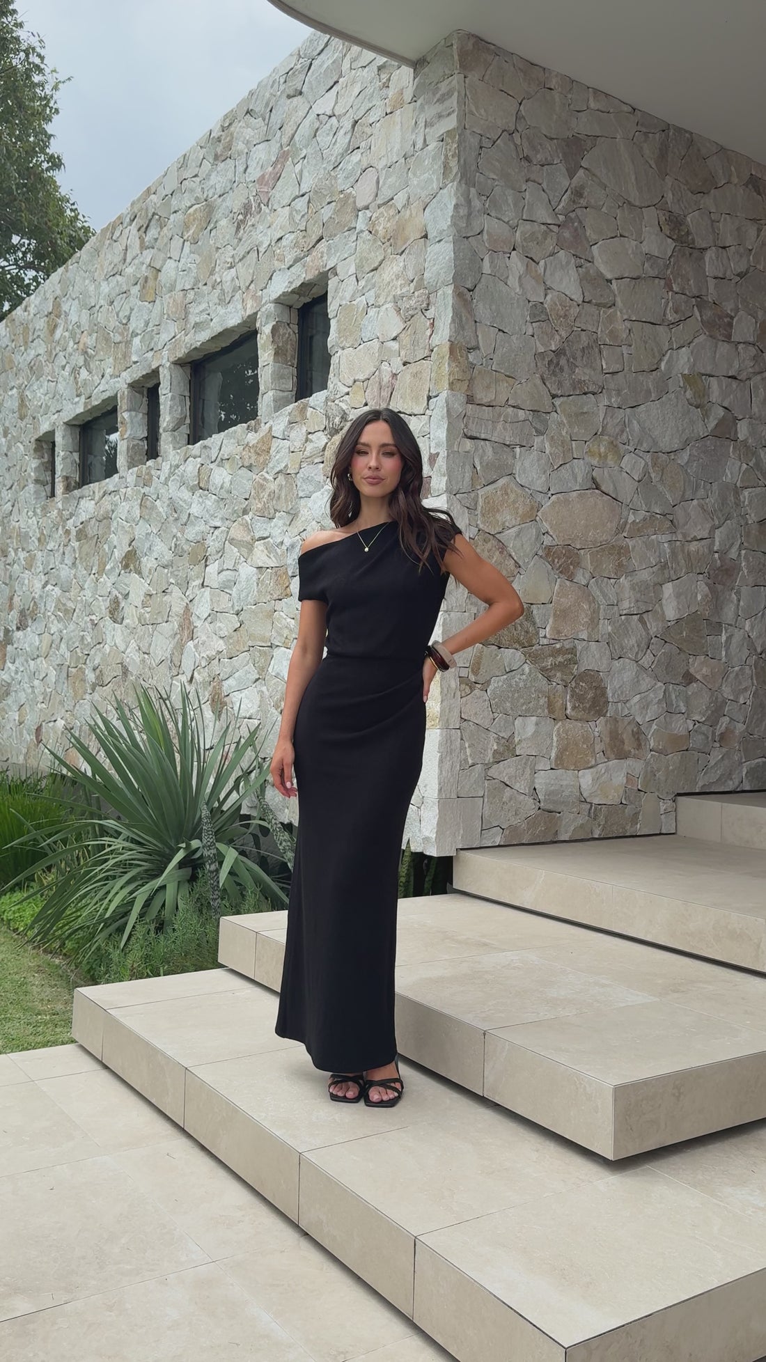 Helana Off Shoulder Maxi Dress - Black - Billy J