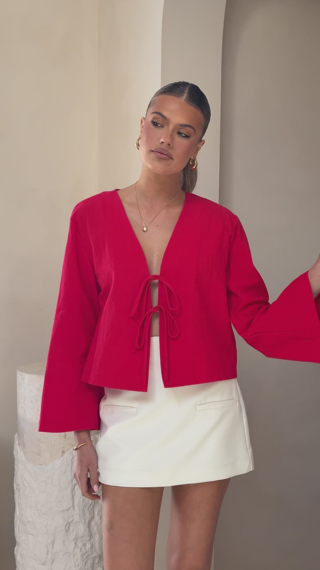 Kiera Tie Front Top - Red - Billy J