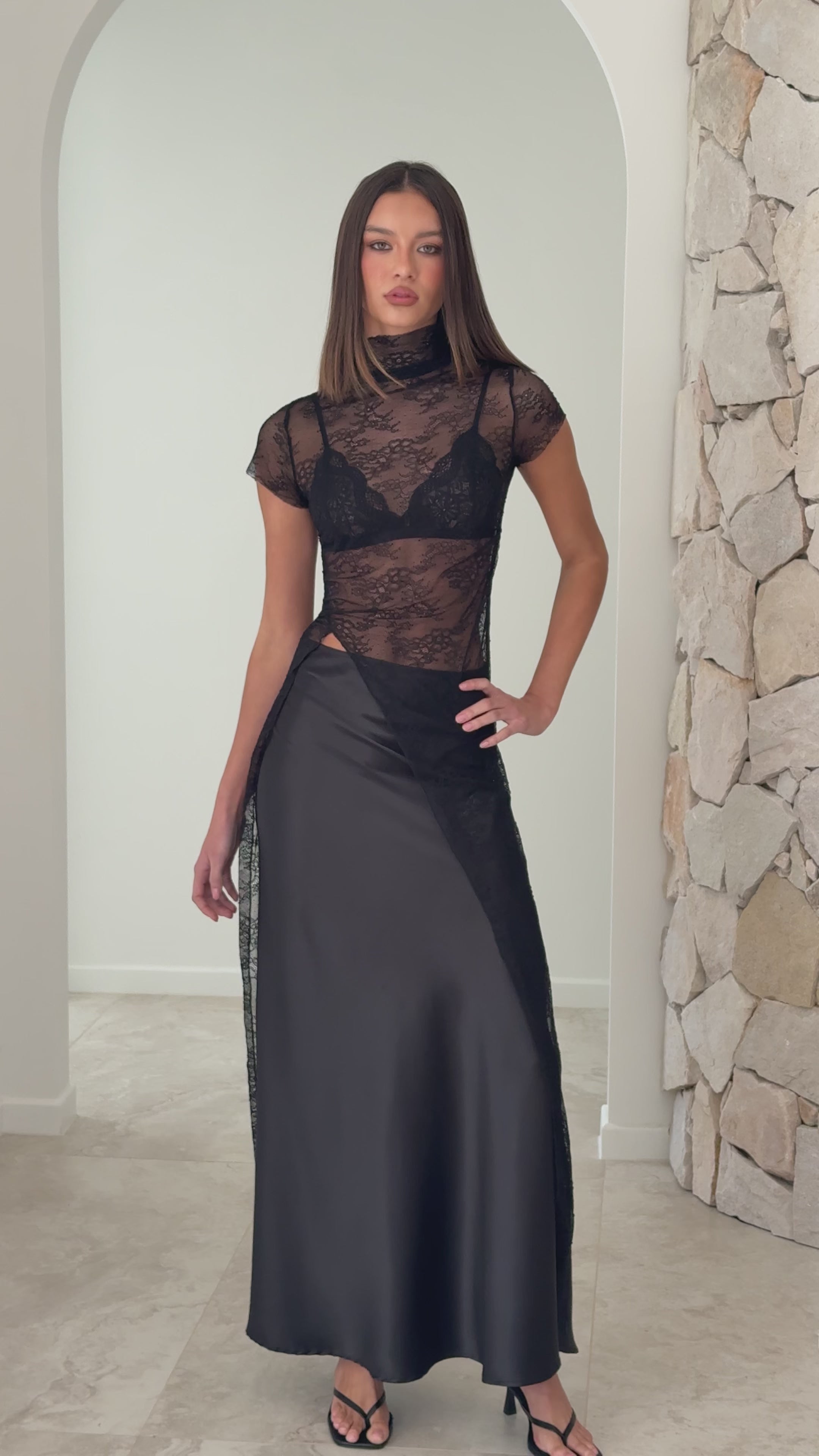 Load video: Ria Sheer Top - Black Lace - Billy J