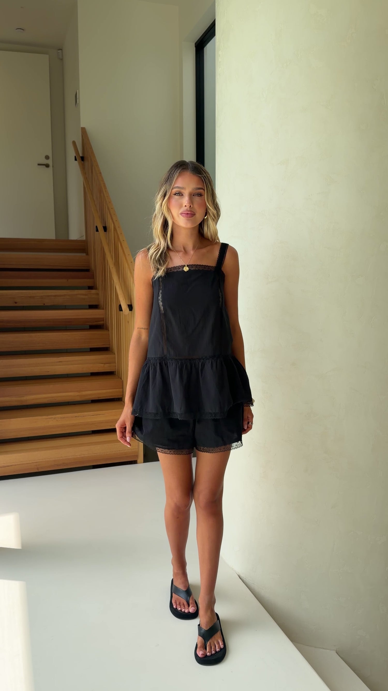 Nakita Top and Shorts Set - Black/Lace - Billy J