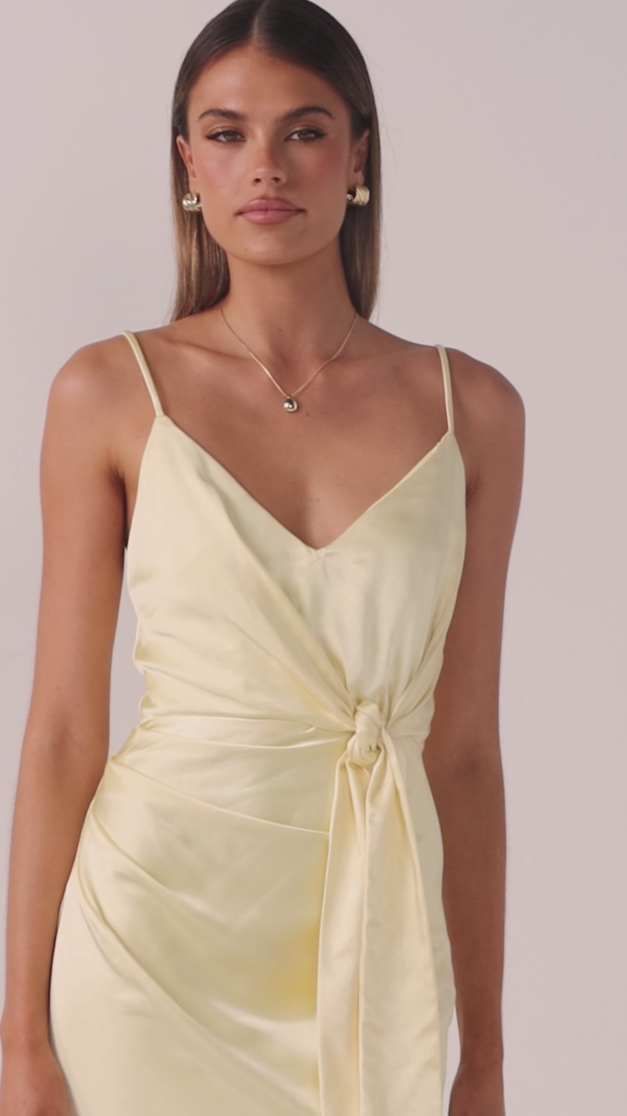 Load video: Yasmeen Tie Front Maxi Dress - Yellow