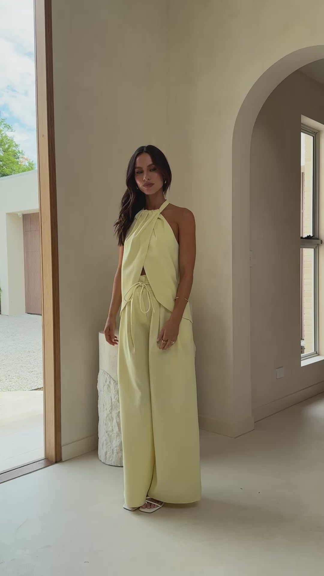 Load video: Melinda High Waist Pants - Soft Yellow - Billy J