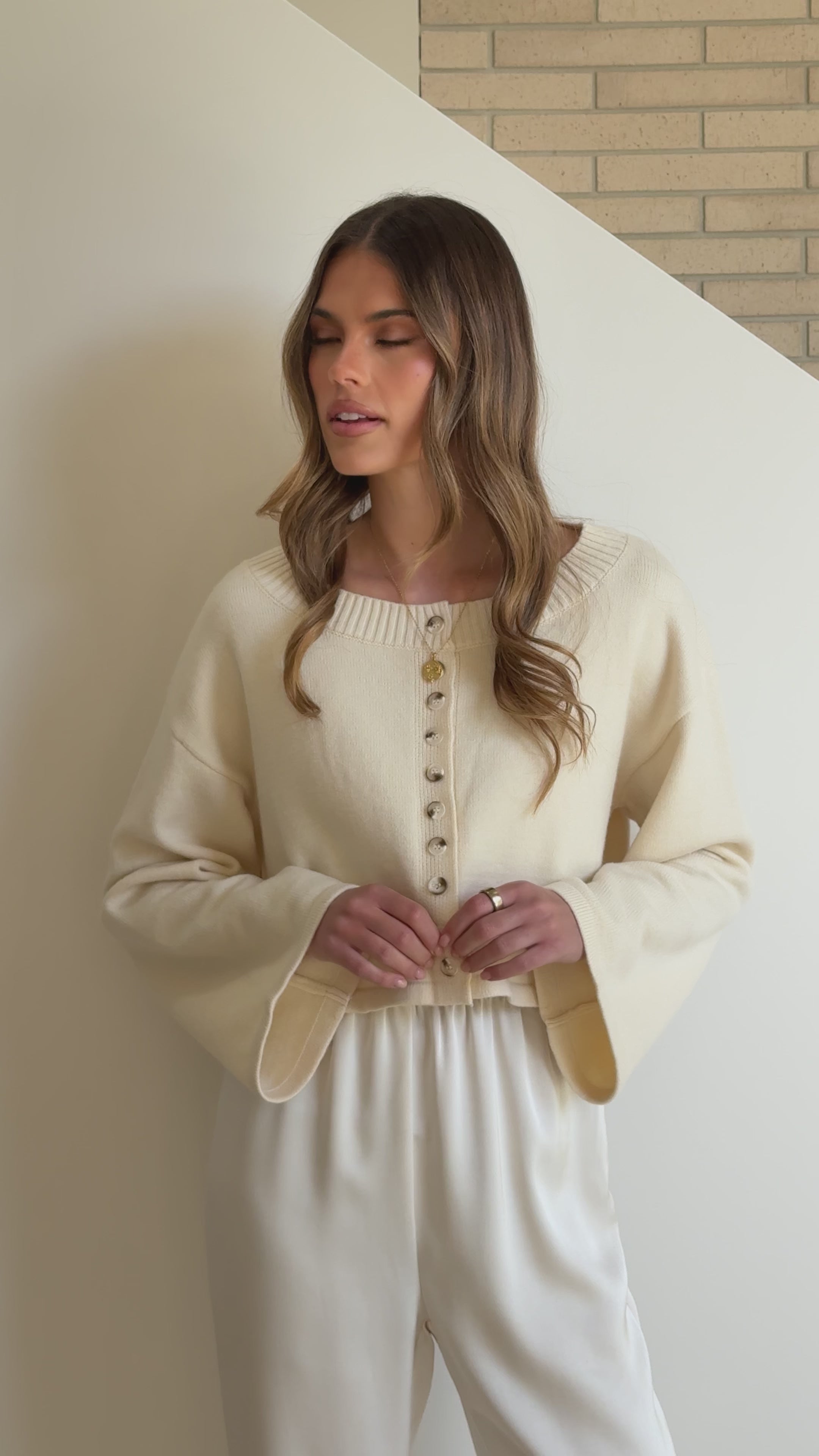 Load video: Isako Button Up Long Sleeve Top - Cream - Billy J