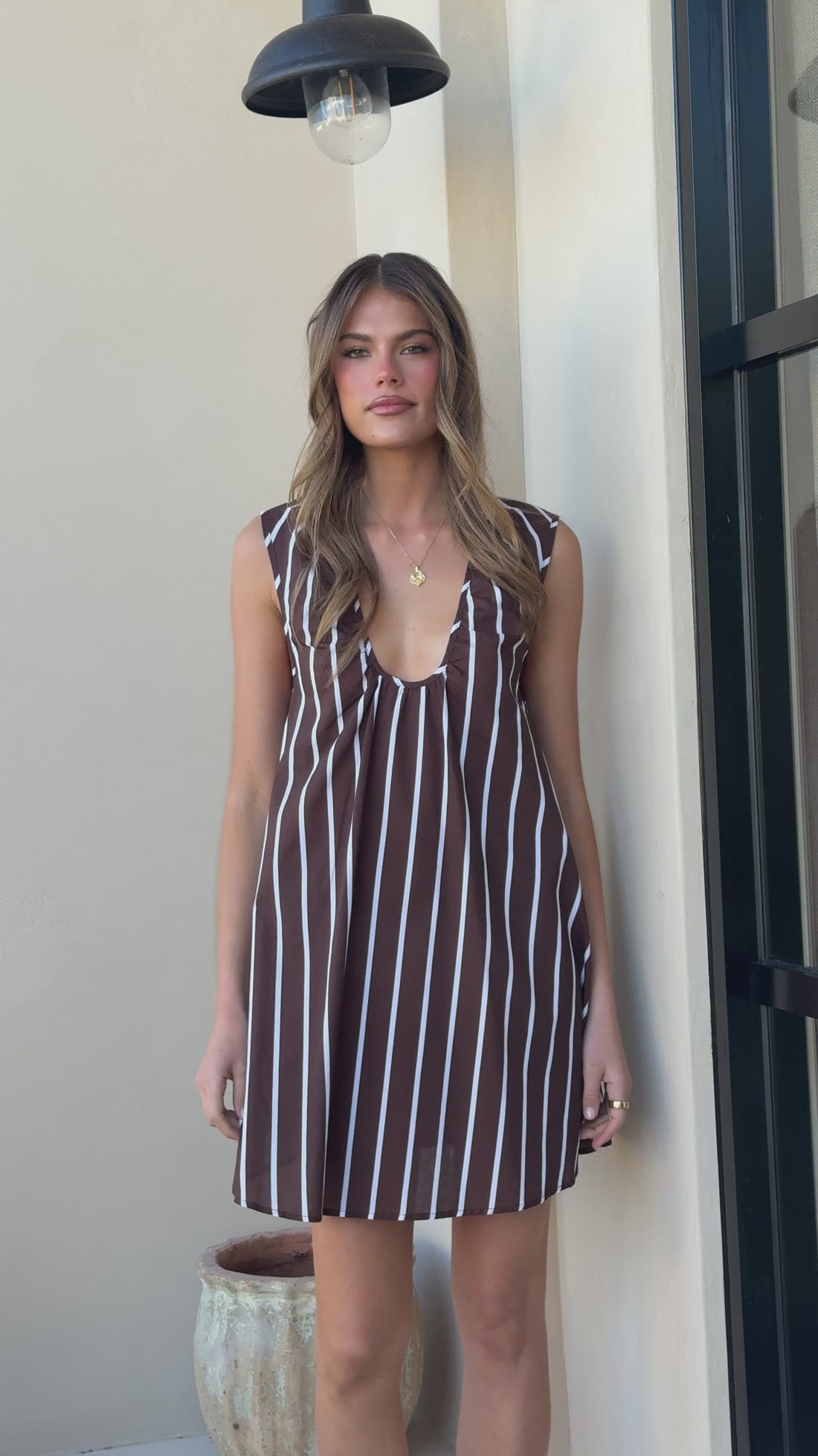 Vanessa Oversized Mini Dress - Brown Stripe - Billy J