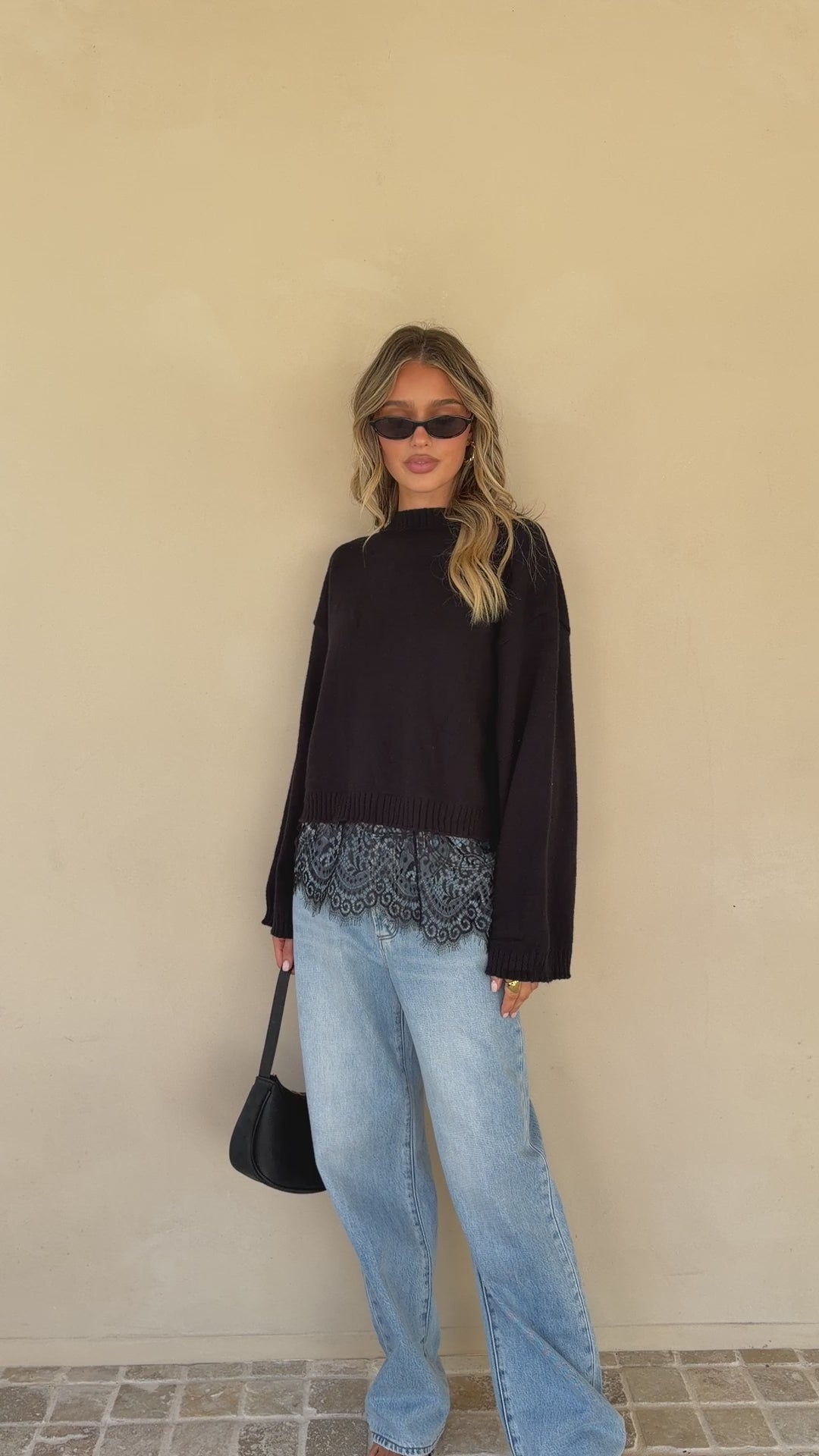Load video: Kylan Lace Trim Sweater - Black - Billy J