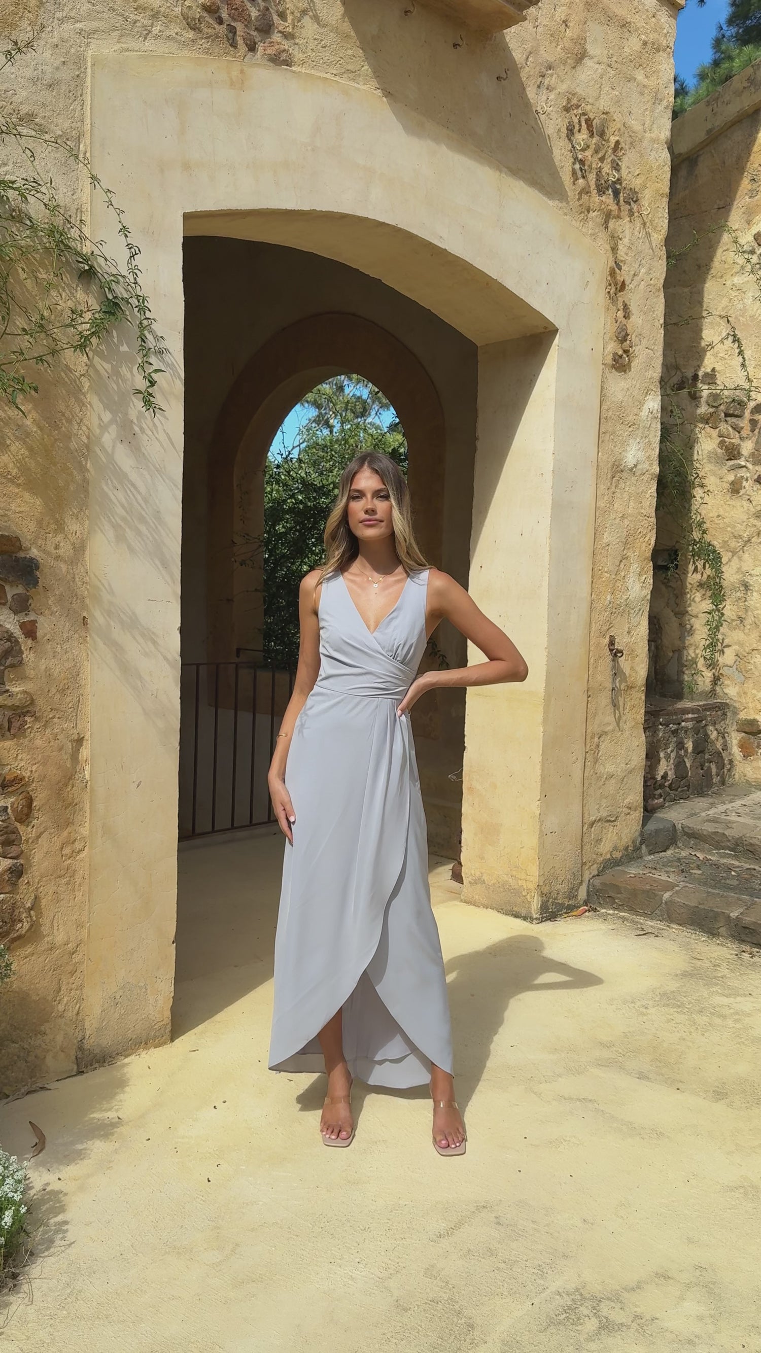 Pamela V Neck Maxi Dress - Silver - Billy J