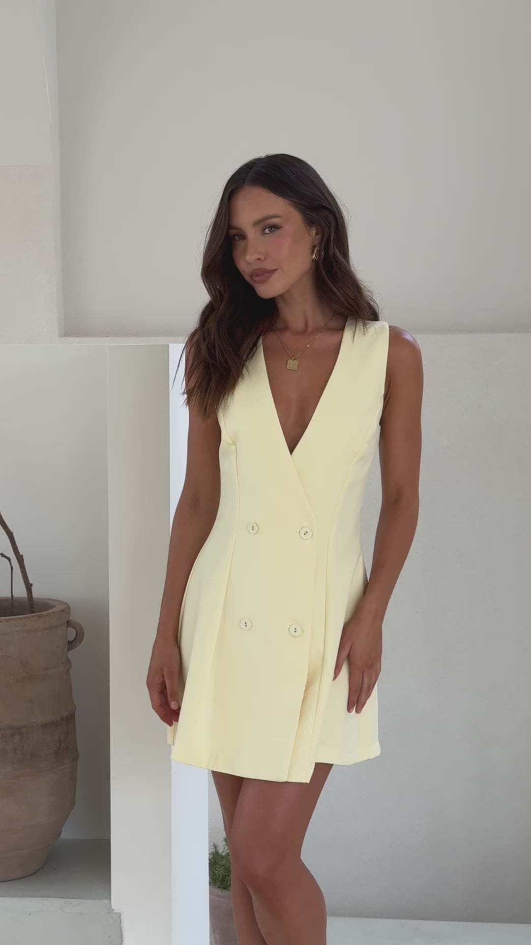Load video: Hani Mini Dress - Soft Yellow - Billy J
