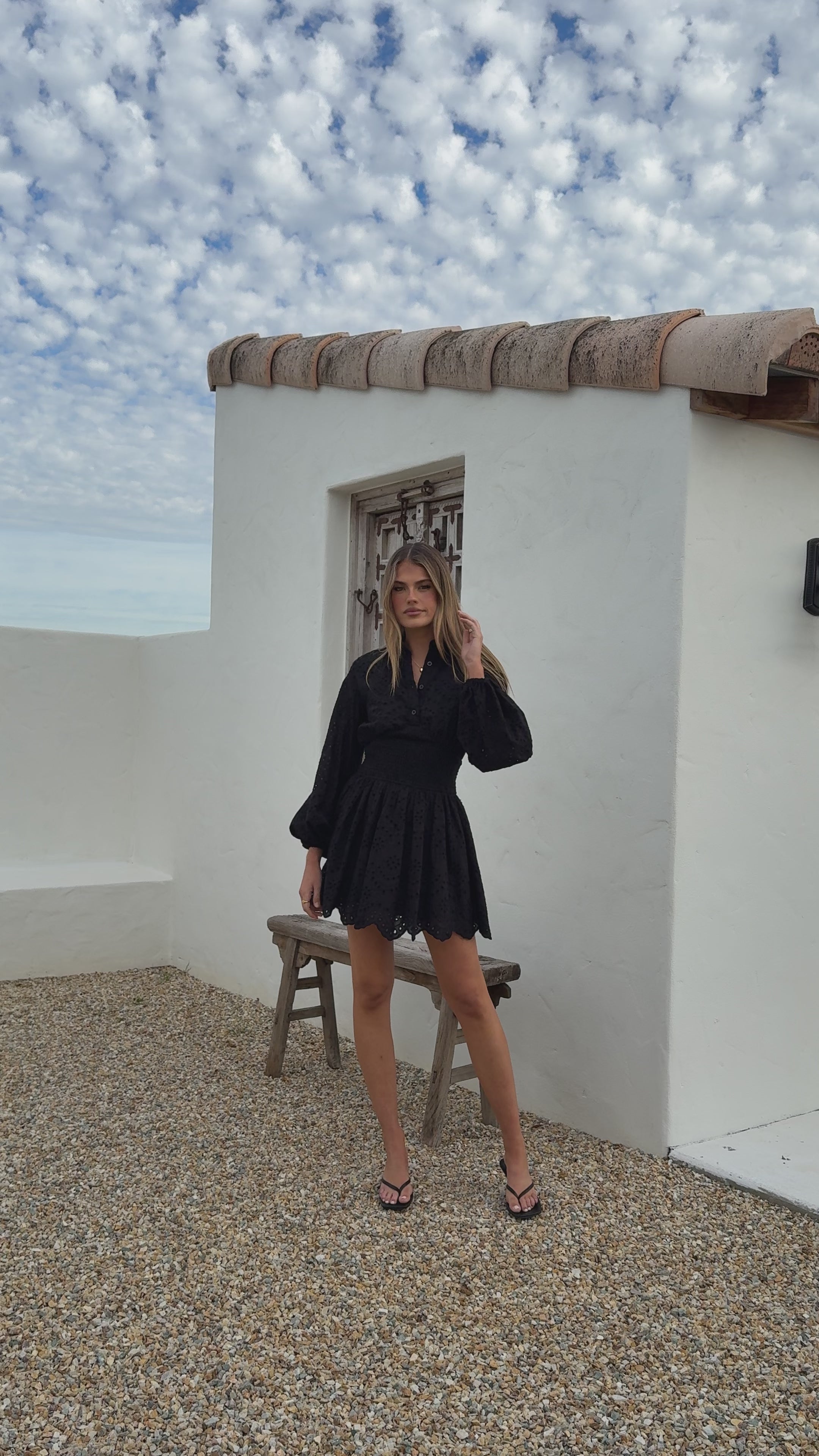 Load video: Brittney Long Sleeve Mini Dress - Black - Billy J